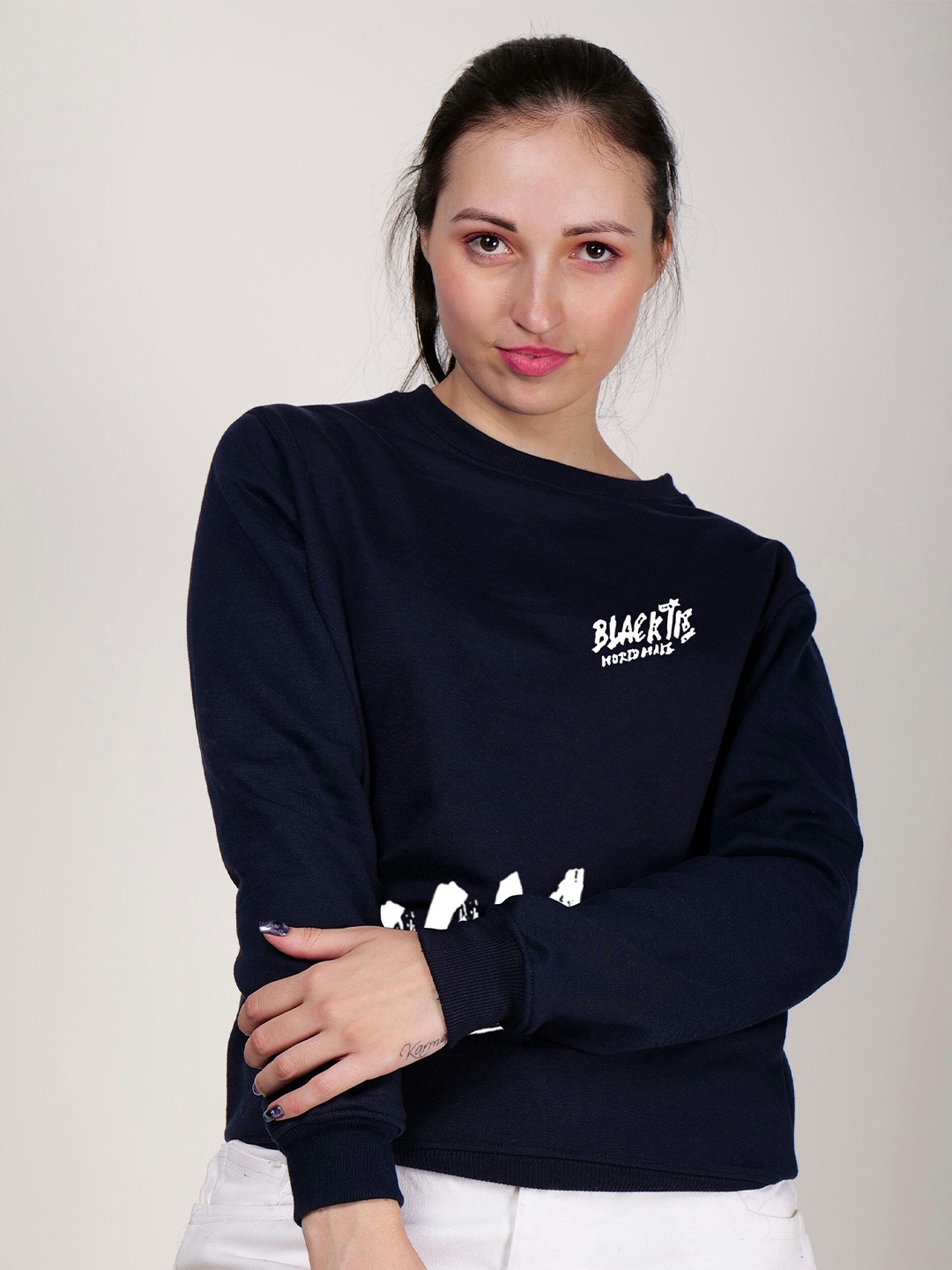 

Fashion And Youth Typography Printed Fleece Pullover, Navy blue