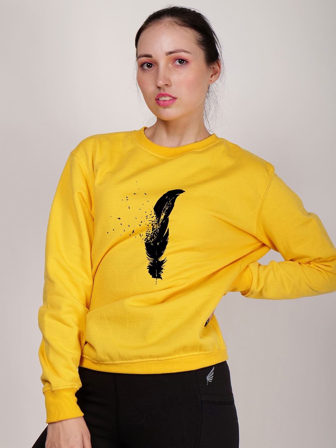 

Fashion And Youth Graphic Printed Fleece Pullover, Yellow