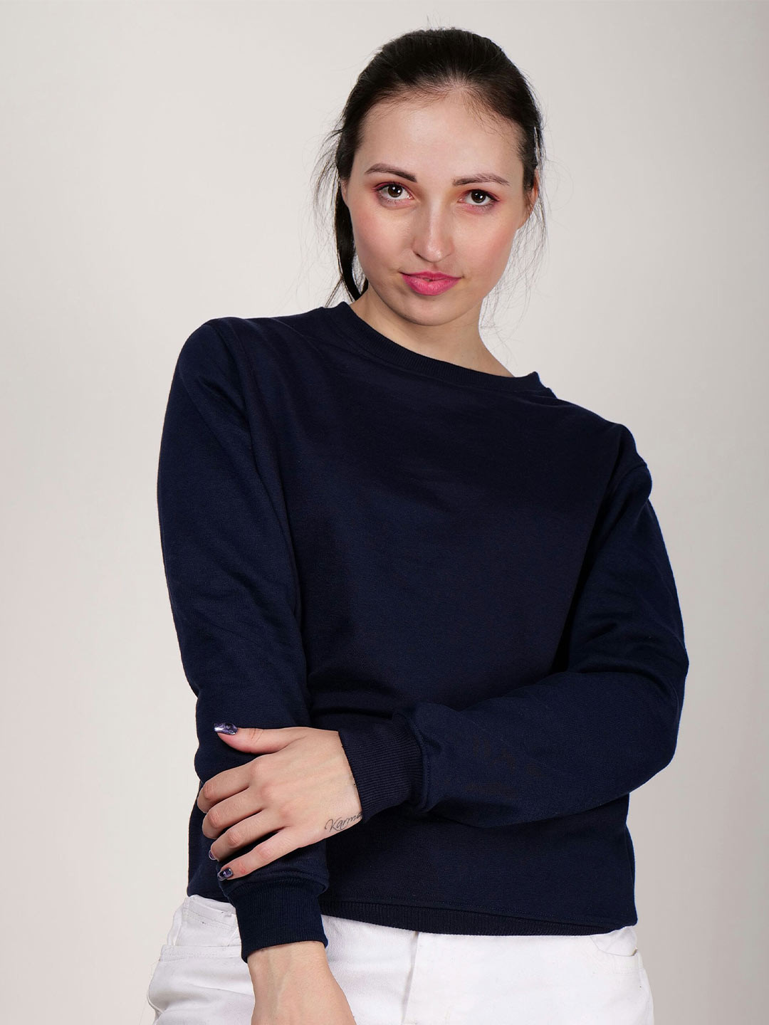 

Fashion And Youth Round Neck Fleece Sweatshirt, Navy blue
