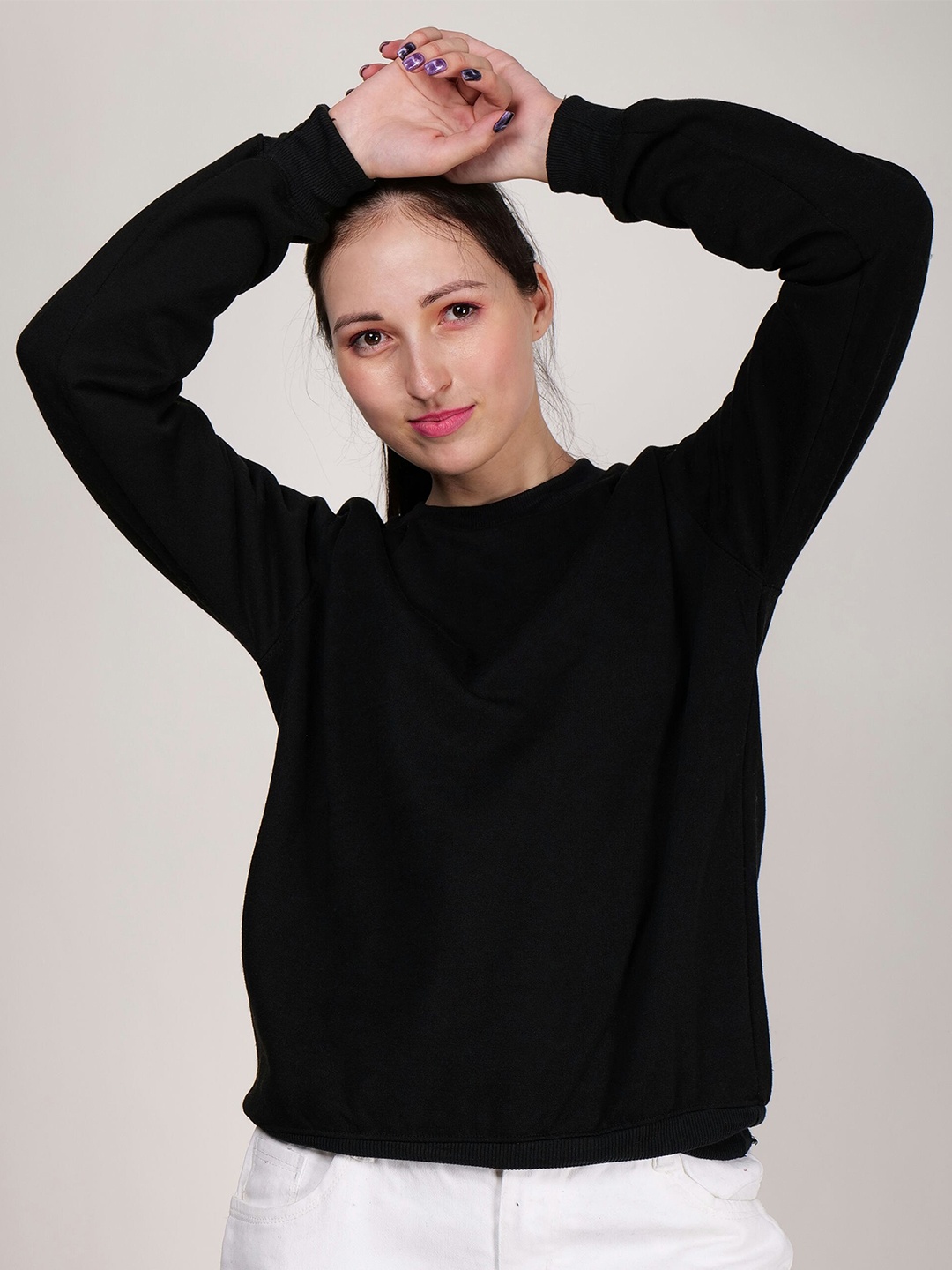 

Fashion And Youth Round Neck Fleece Sweatshirt, Black