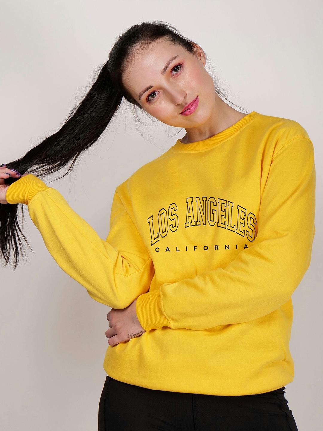 

Fashion And Youth Typography Printed Fleece Pullover, Yellow