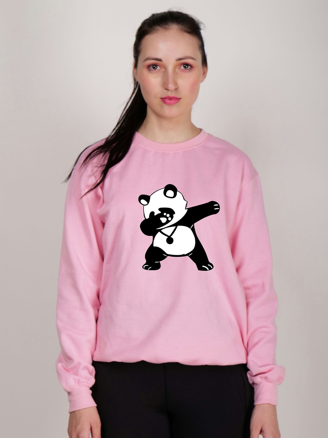 

Fashion And Youth Graphic Printed Round Neck Fleece Pullover Sweatshirt, Pink