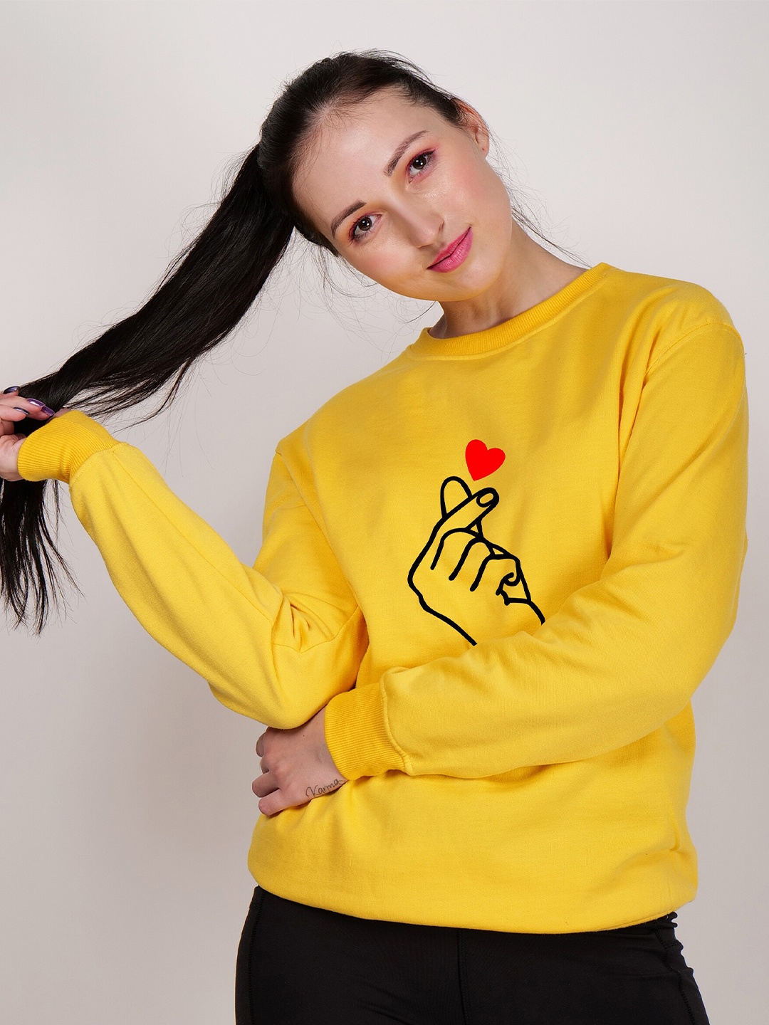 

Fashion And Youth Graphic Printed Fleece Sweatshirt, Yellow