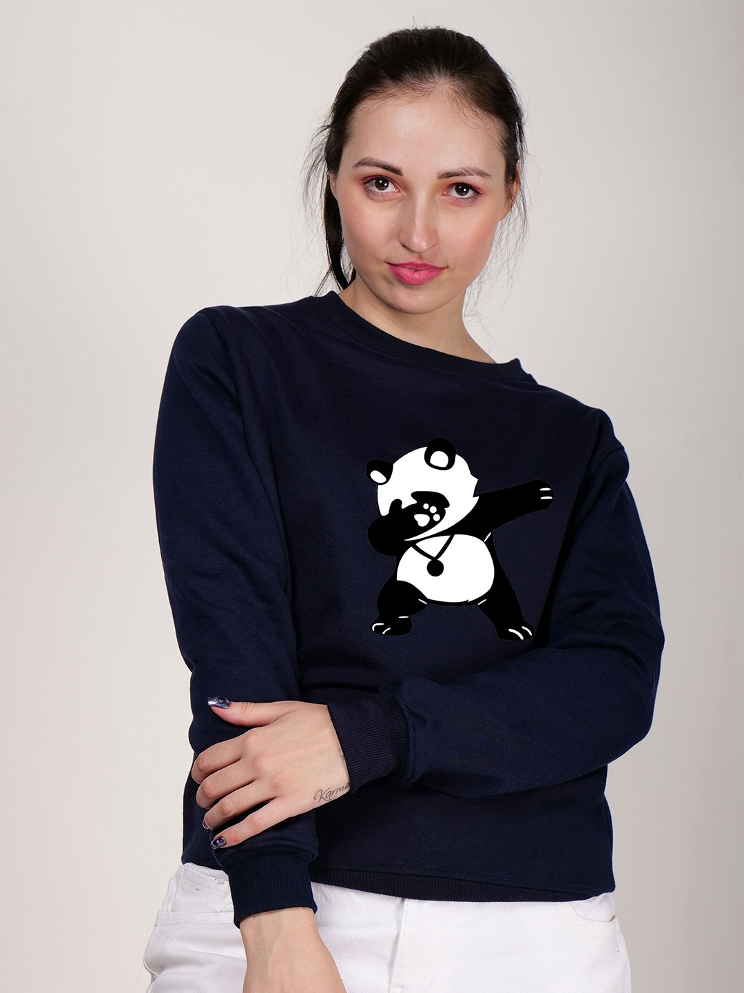 

Fashion And Youth Panda Printed Fleece Sweatshirt, Navy blue