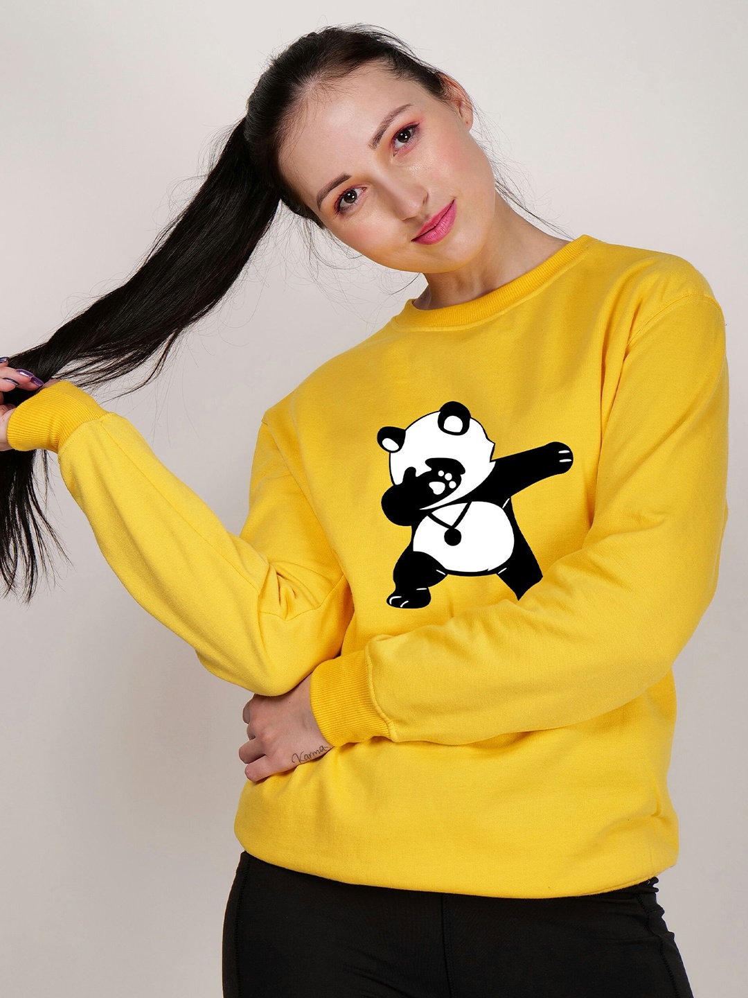 

Fashion And Youth Graphic Printed Round Neck Fleece Pullover Sweatshirt, Yellow