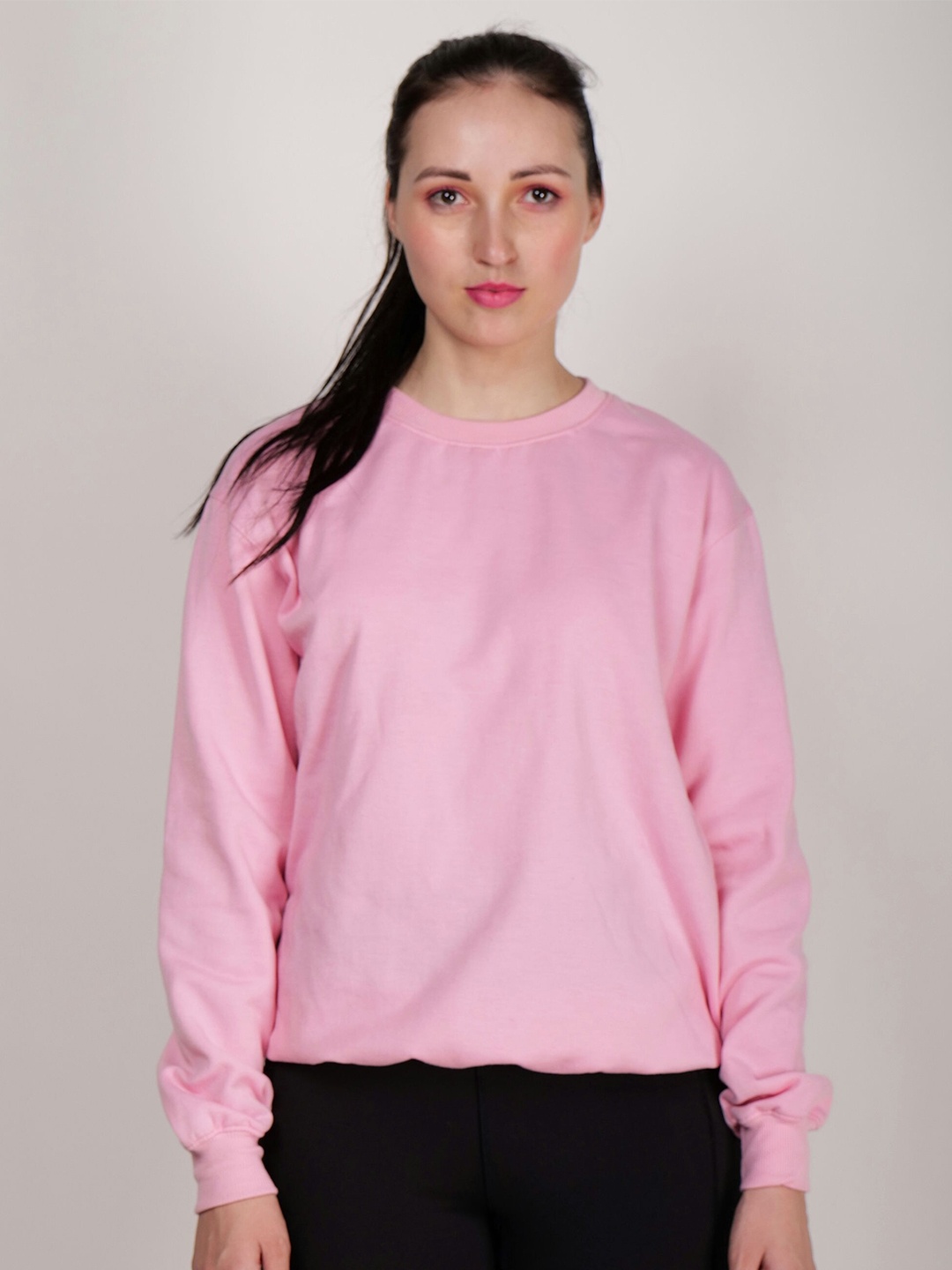 

Fashion And Youth Solid Fleece Pullover Sweatshirt, Pink