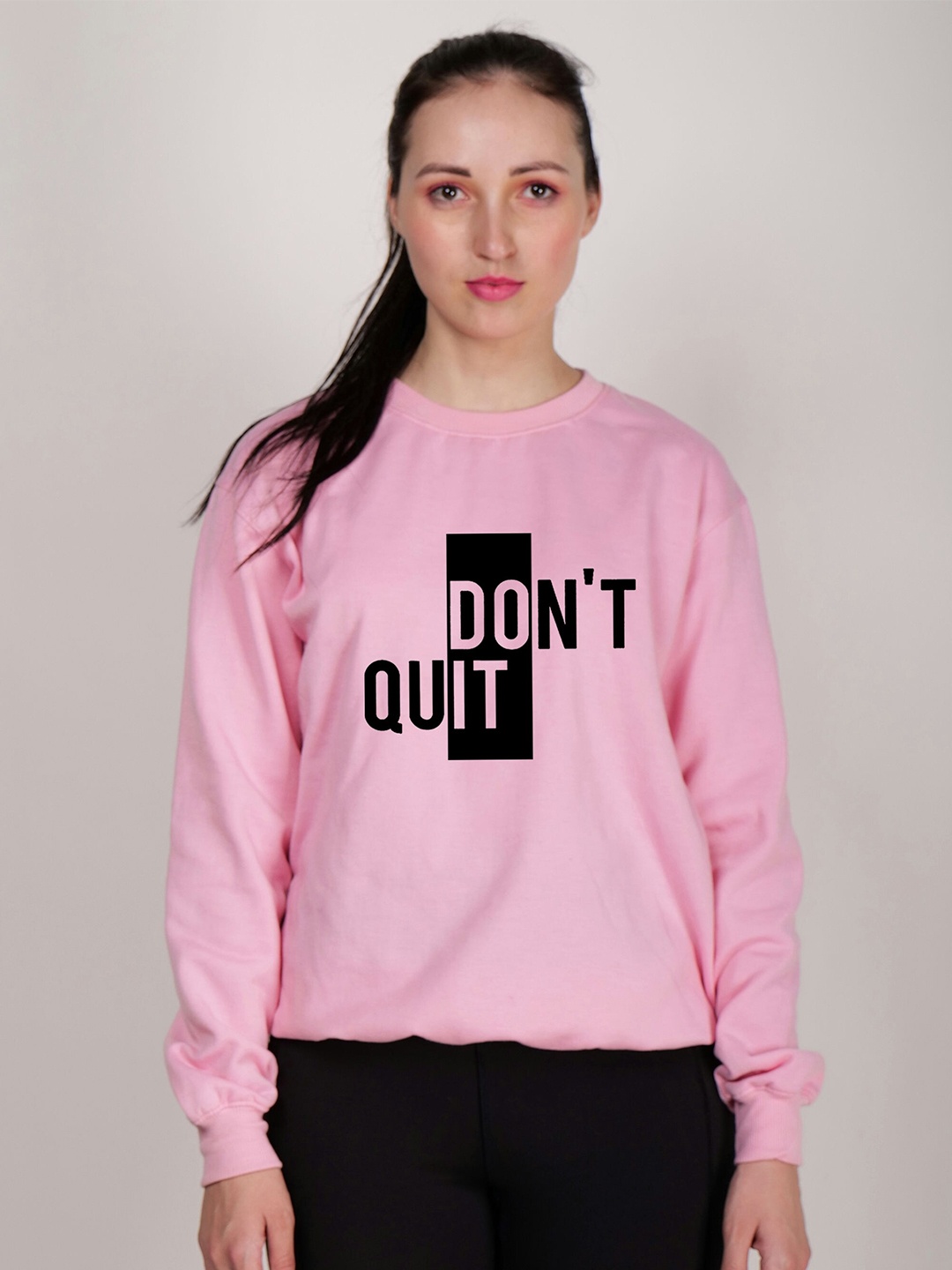 

Fashion And Youth Round Neck Typography Printed Pullover Fleece Sweatshirt, Pink