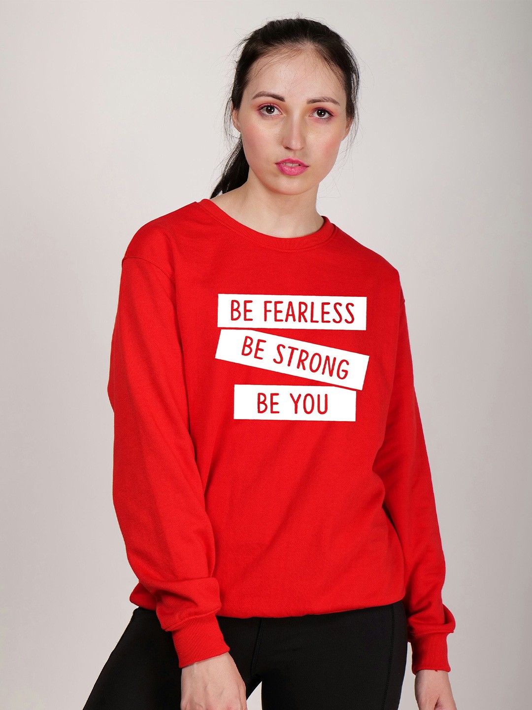 

Fashion And Youth Typography Printed Fleece Pullover, Red