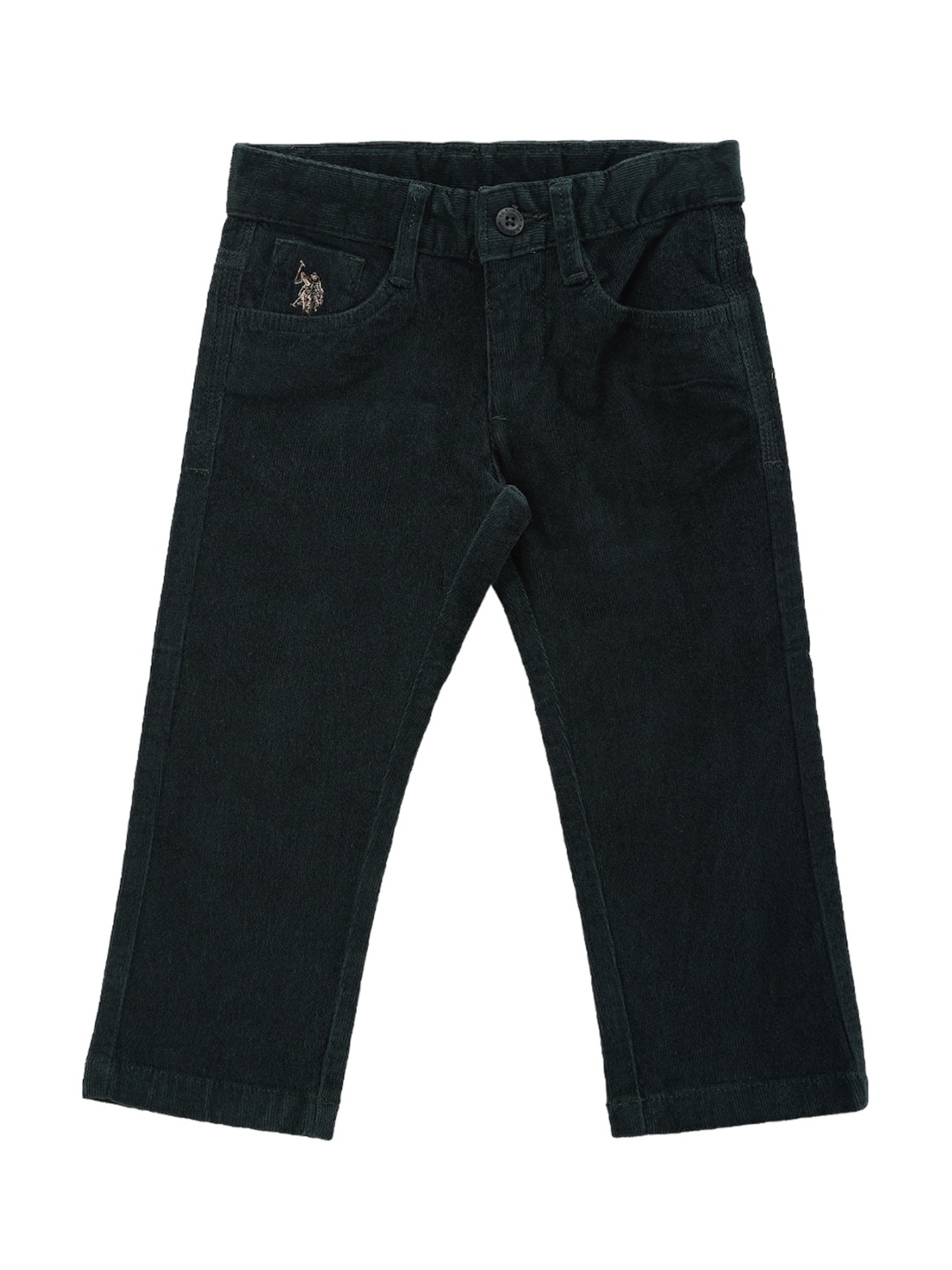 U.S. Polo Assn. Kids Boys Classic Regular Fit Plain Cotton Corduroy Regular Trousers, Green