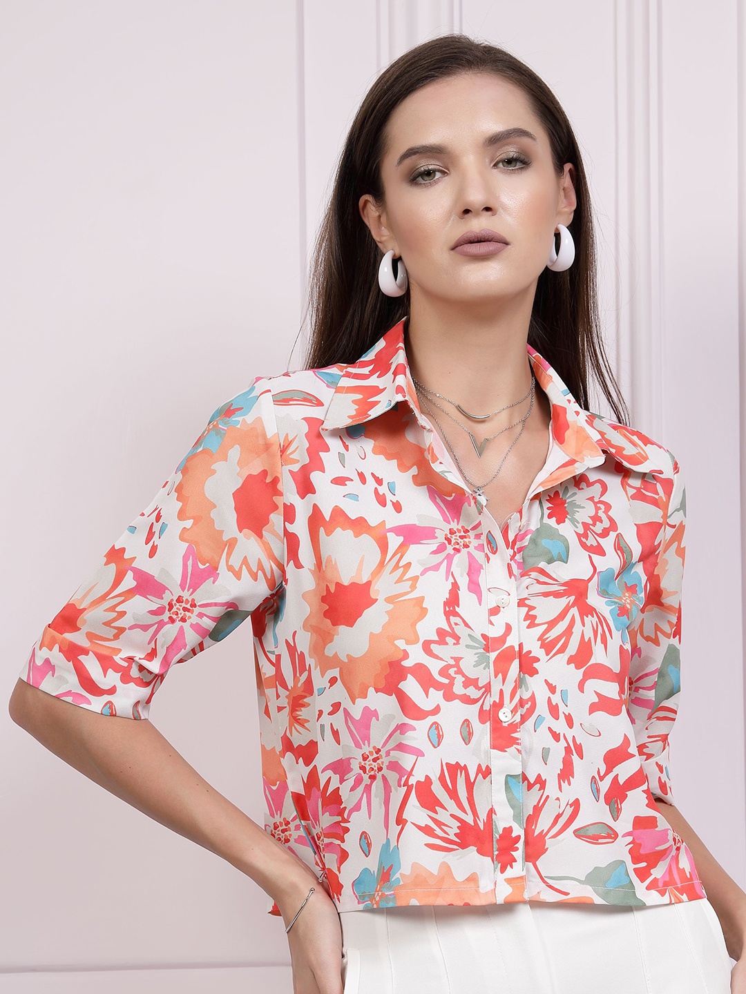 

Athena Immutable Floral Printed Shirt Style Top, Orange