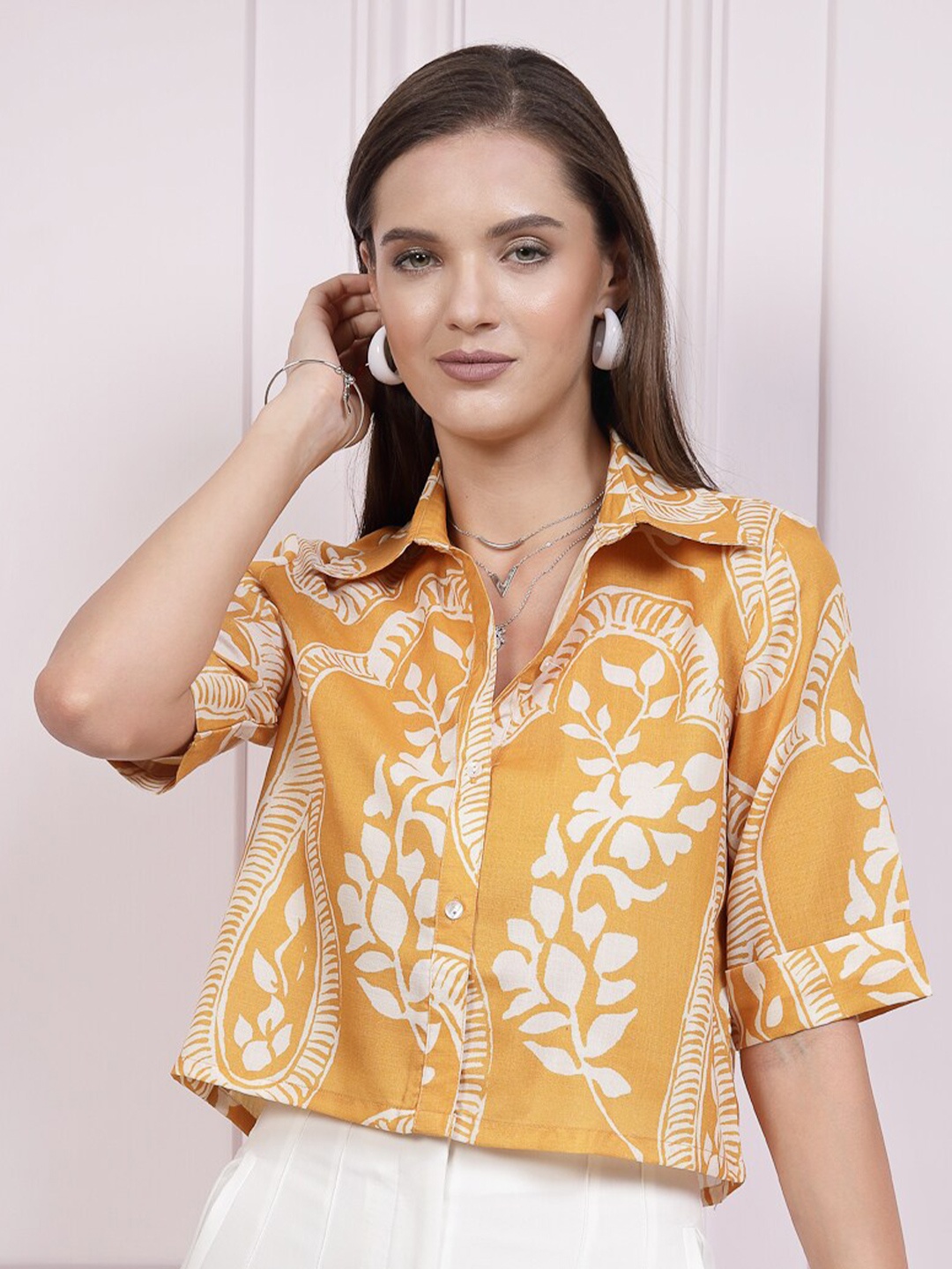 

Athena Immutable Floral Printed Shirt Style Top, Yellow