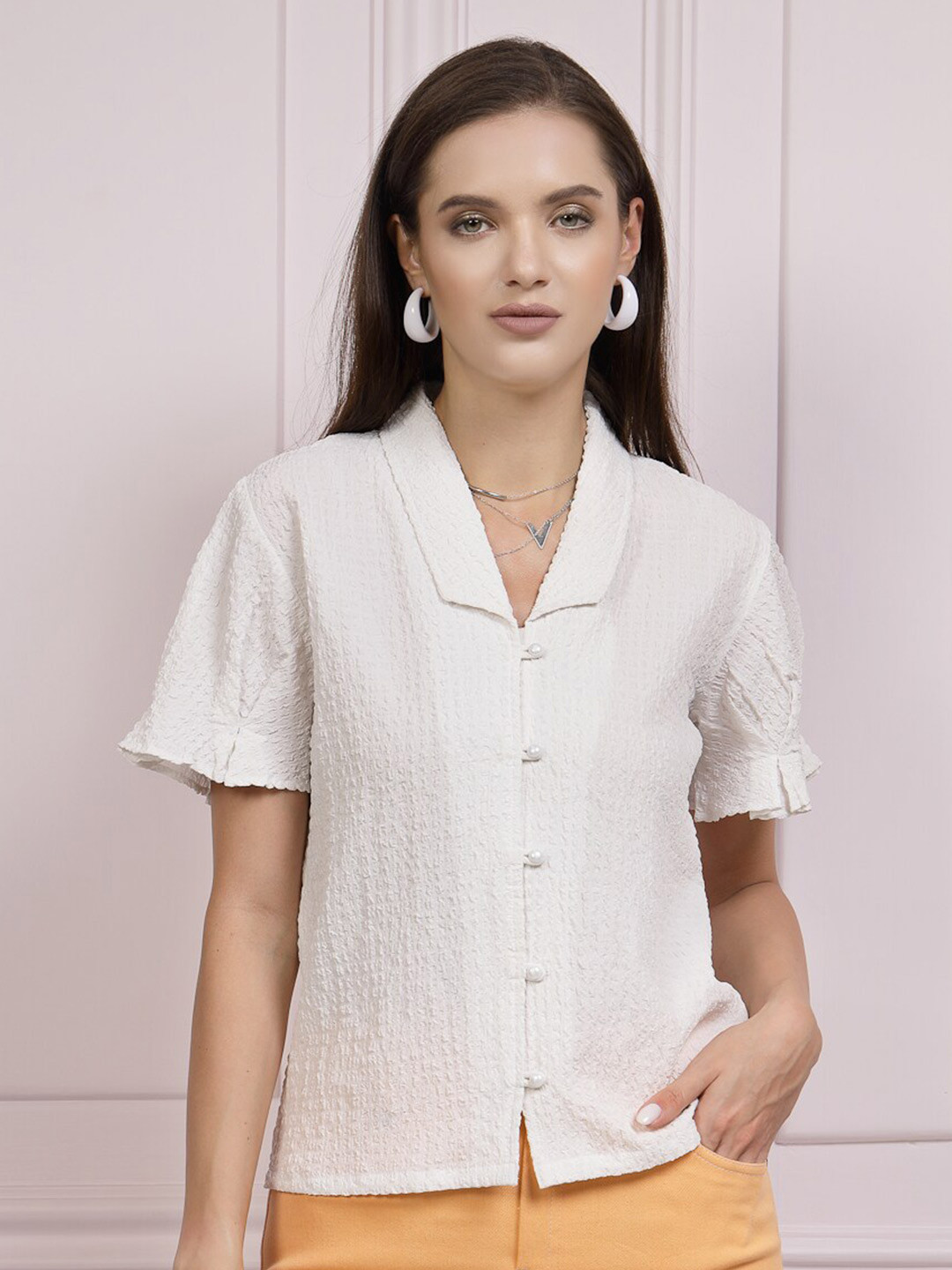 

Athena Immutable Self Design Shirt Collar Shirt Style Top, White