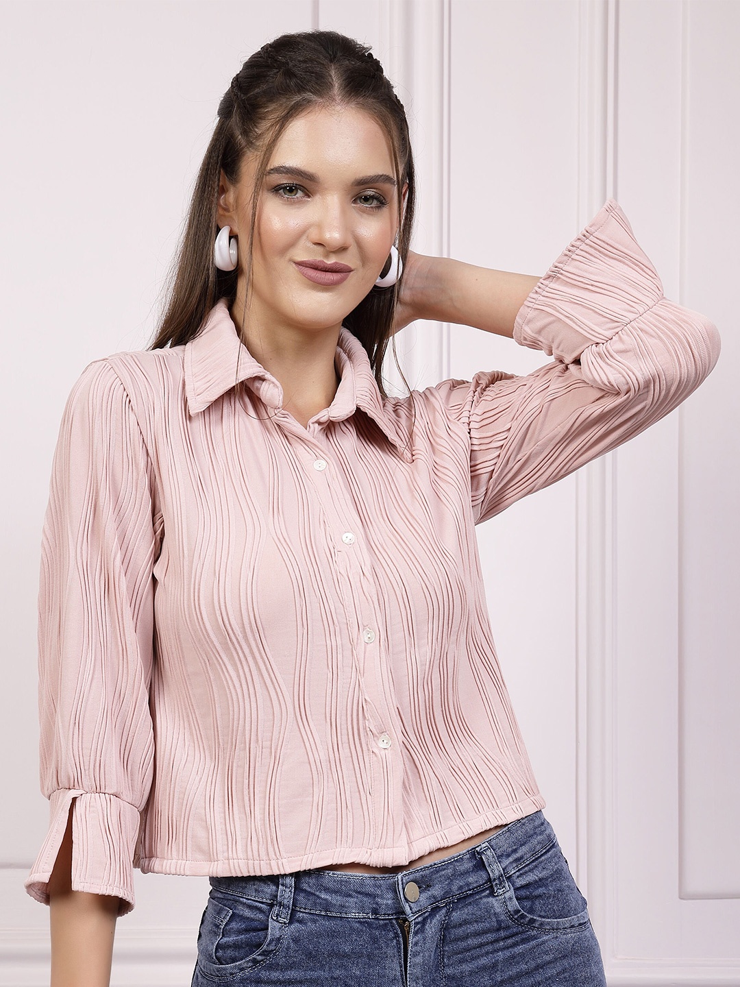 

Athena Immutable Pink Striped Shirt Style Top