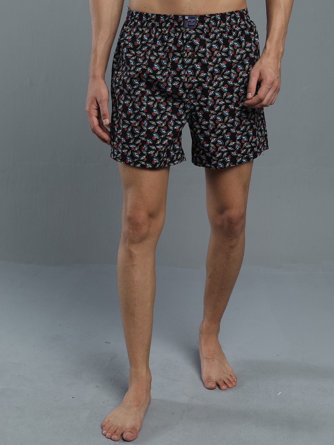 

Maniac Men Conversational Printed Slim Fit Cotton Lounge Shorts, Black