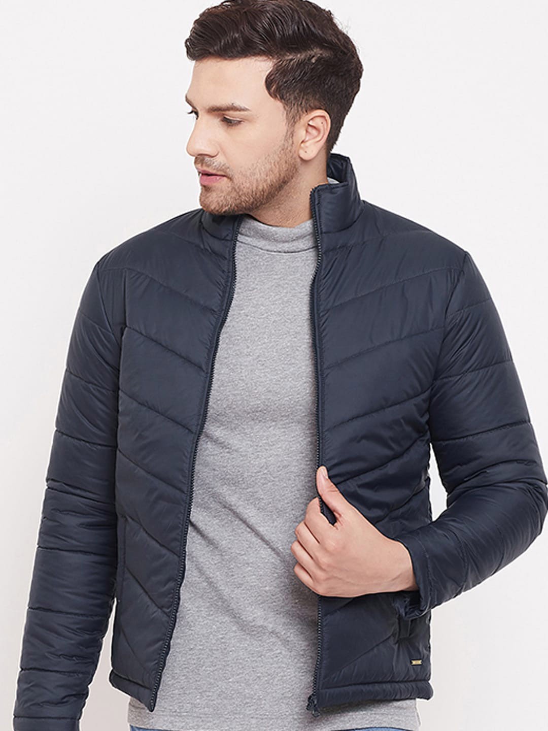 

9ty3ree Mock Collar Insulator Puffer Jacket, Navy blue
