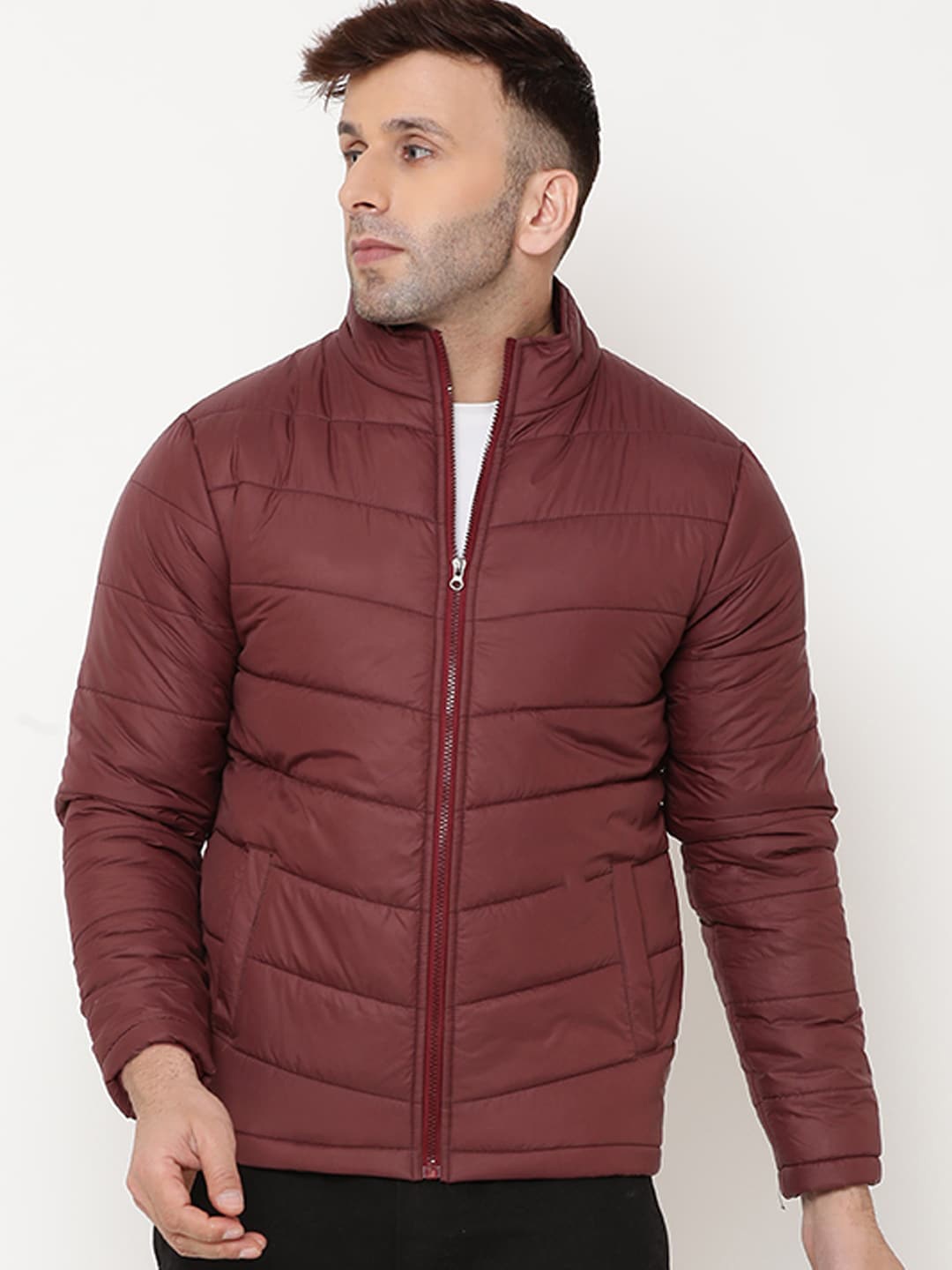 9ty3ree Mock Collar Insulator Padded Jacket, Maroon