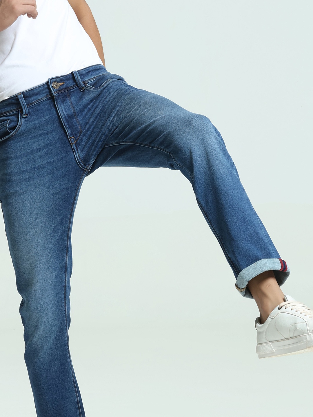 

TURMS 30 Days No Wash Anti-Stain Anti-Odor Water Repellent Tech Denim Jeans, Blue
