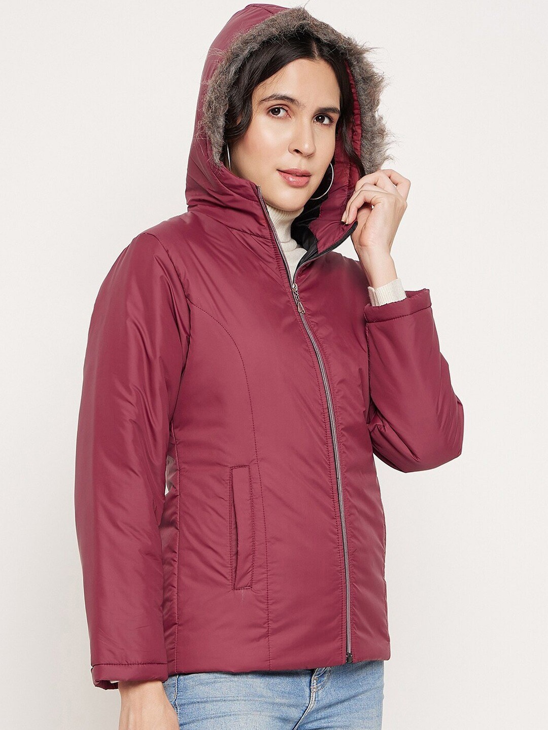 9ty3ree Hooded Insulator Puffer Jacket, Maroon