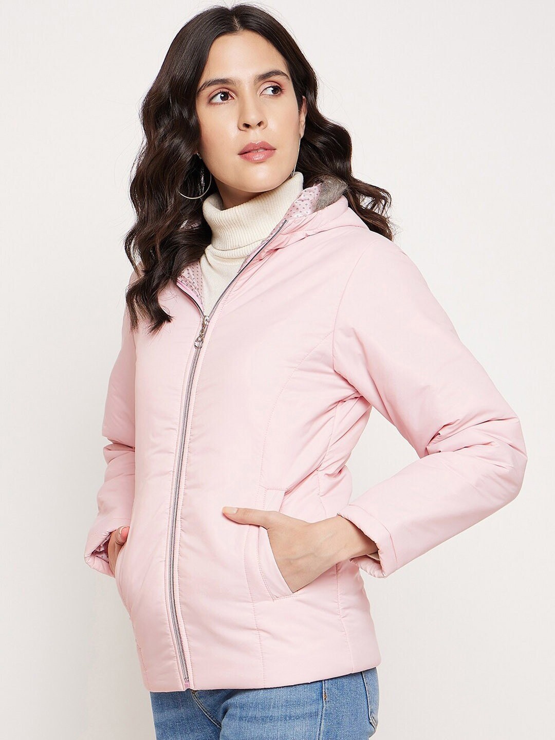 

9ty3ree Hooded Faux Fur Trim Insulator Padded Jacket, Pink