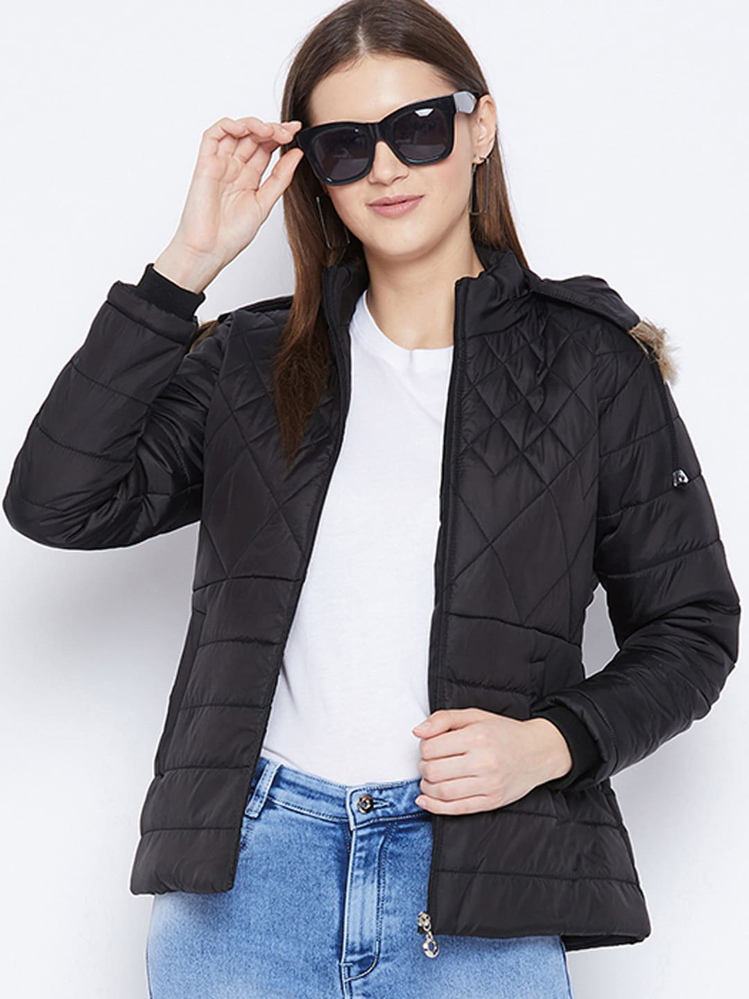 

9ty3ree Faux Fur Detail Hooded Insulator Outdoor Padded Jacket, Black