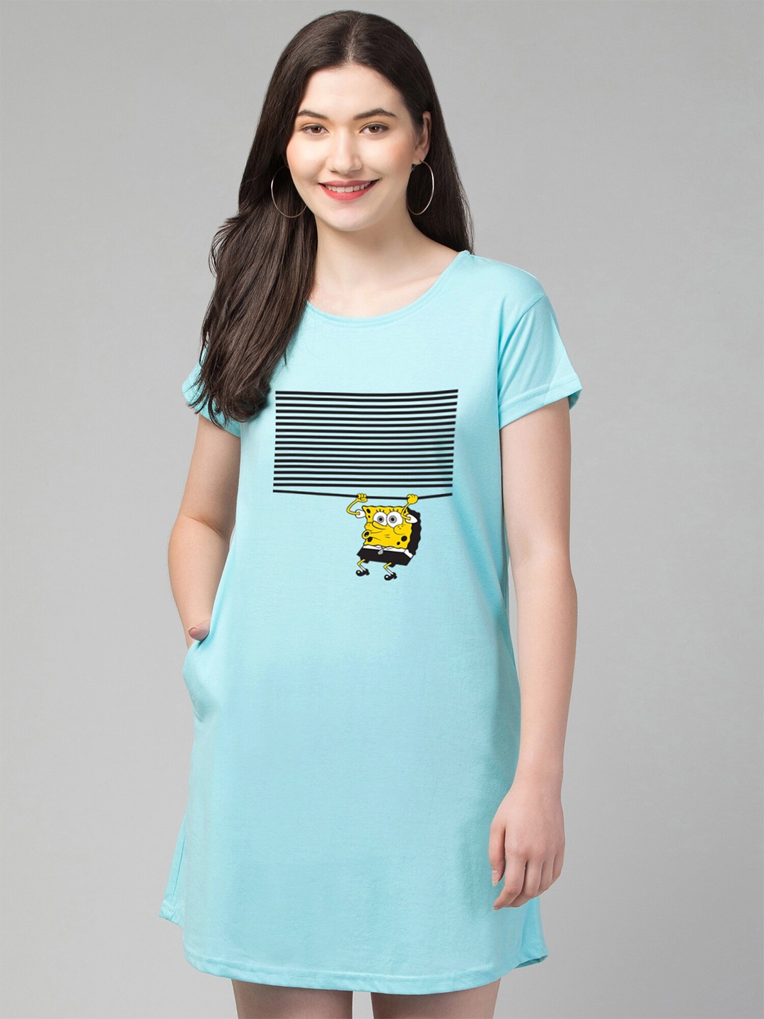 

FFLIRTYGO Sponge Bob Printed Nightdress, Turquoise blue