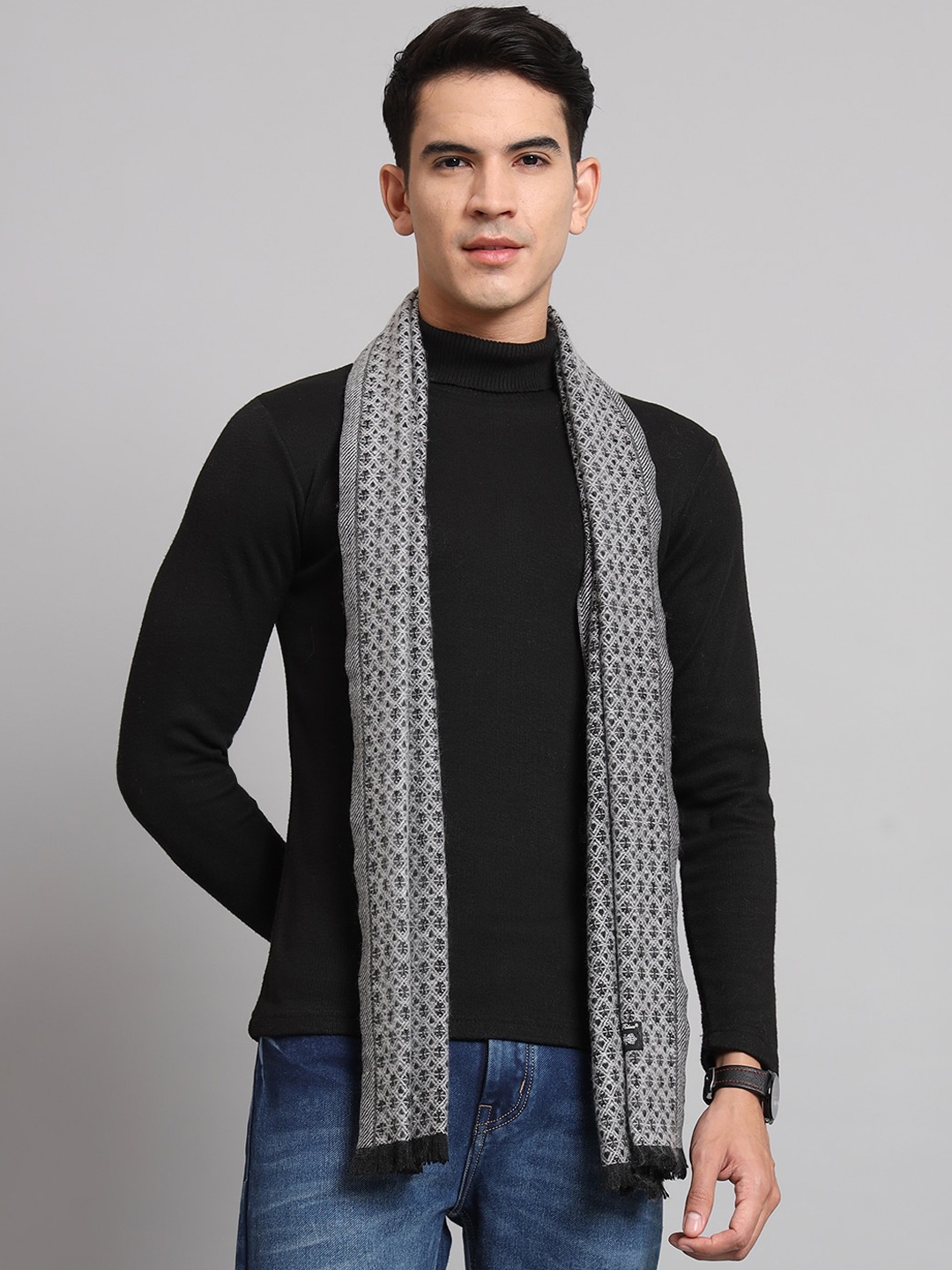 

HANDICRAFT PALACE Woven Design Woollen Muffler, Grey