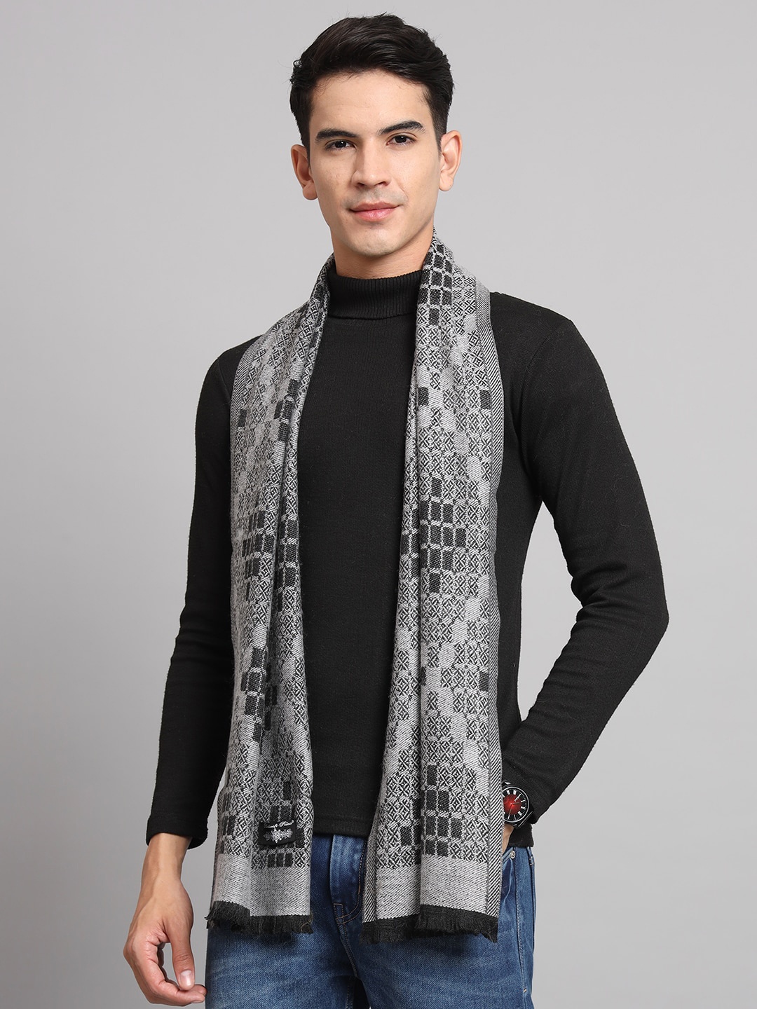 

HANDICRAFT PALACE Checked Woollen Muffler, Grey