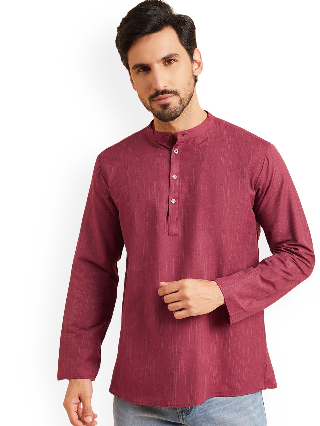 

Nimayaa Mandarin Collar Straight Pure Cotton Kurta, Maroon