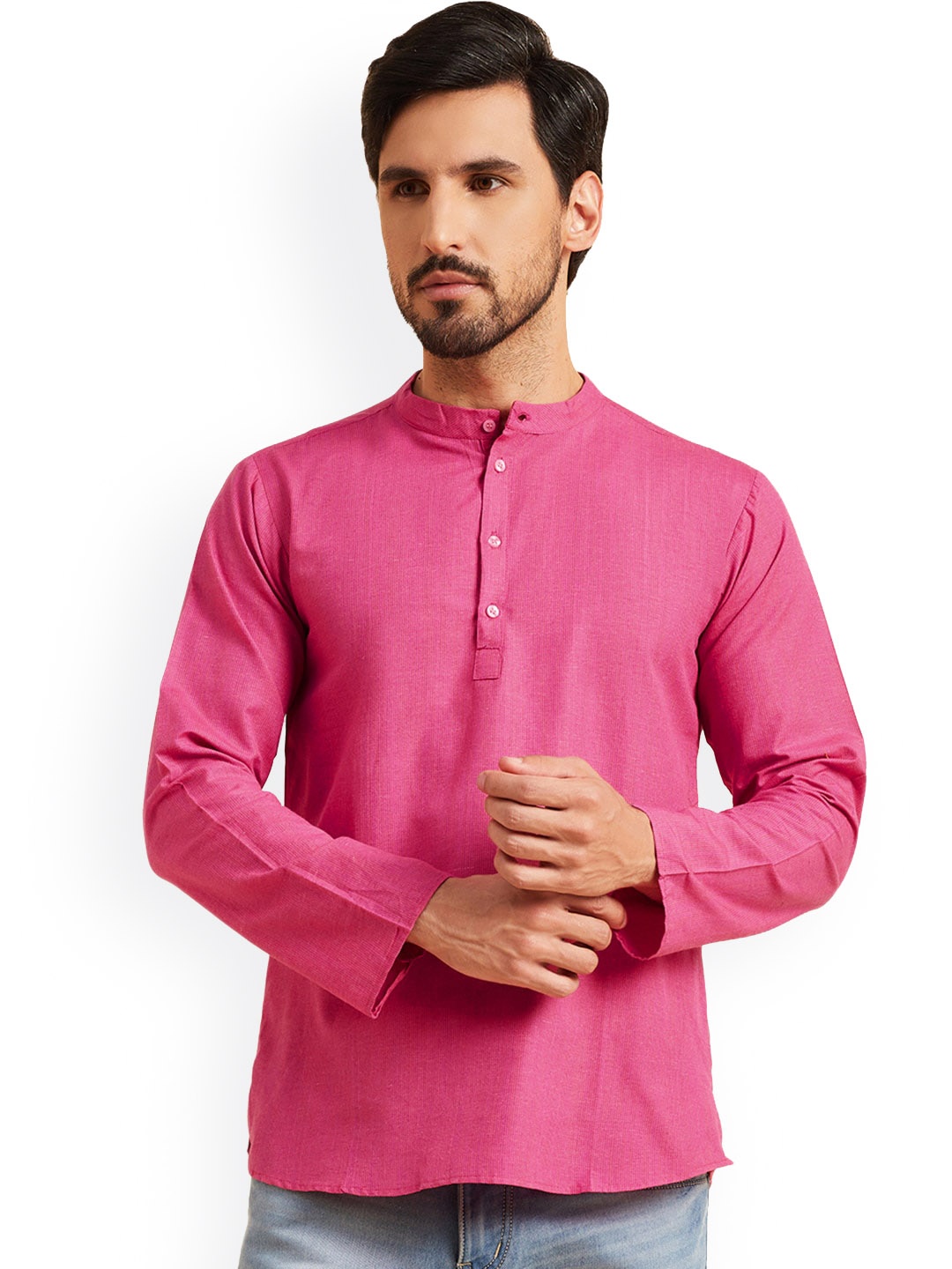 

Nimayaa Band Collar Cotton Straight Kurta, Pink