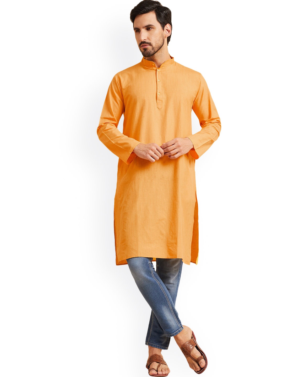 

Nimayaa Mandarin Collar Straight Pure Cotton Kurta, Mustard