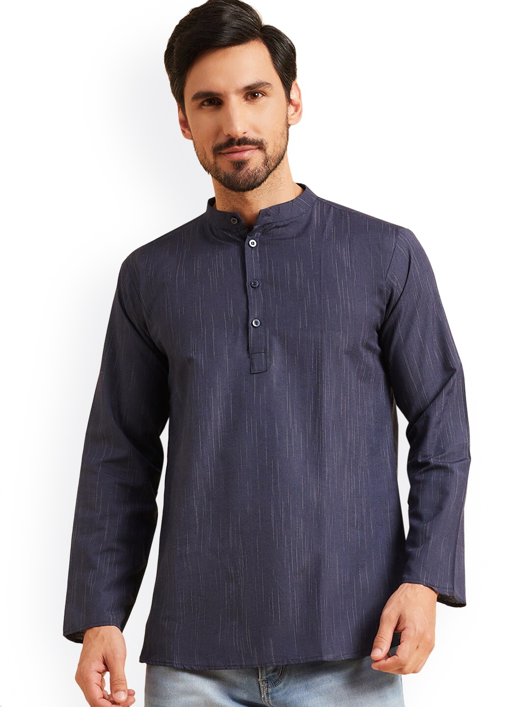 

Nimayaa Band Collar Cotton Straight Regular Kurta, Grey