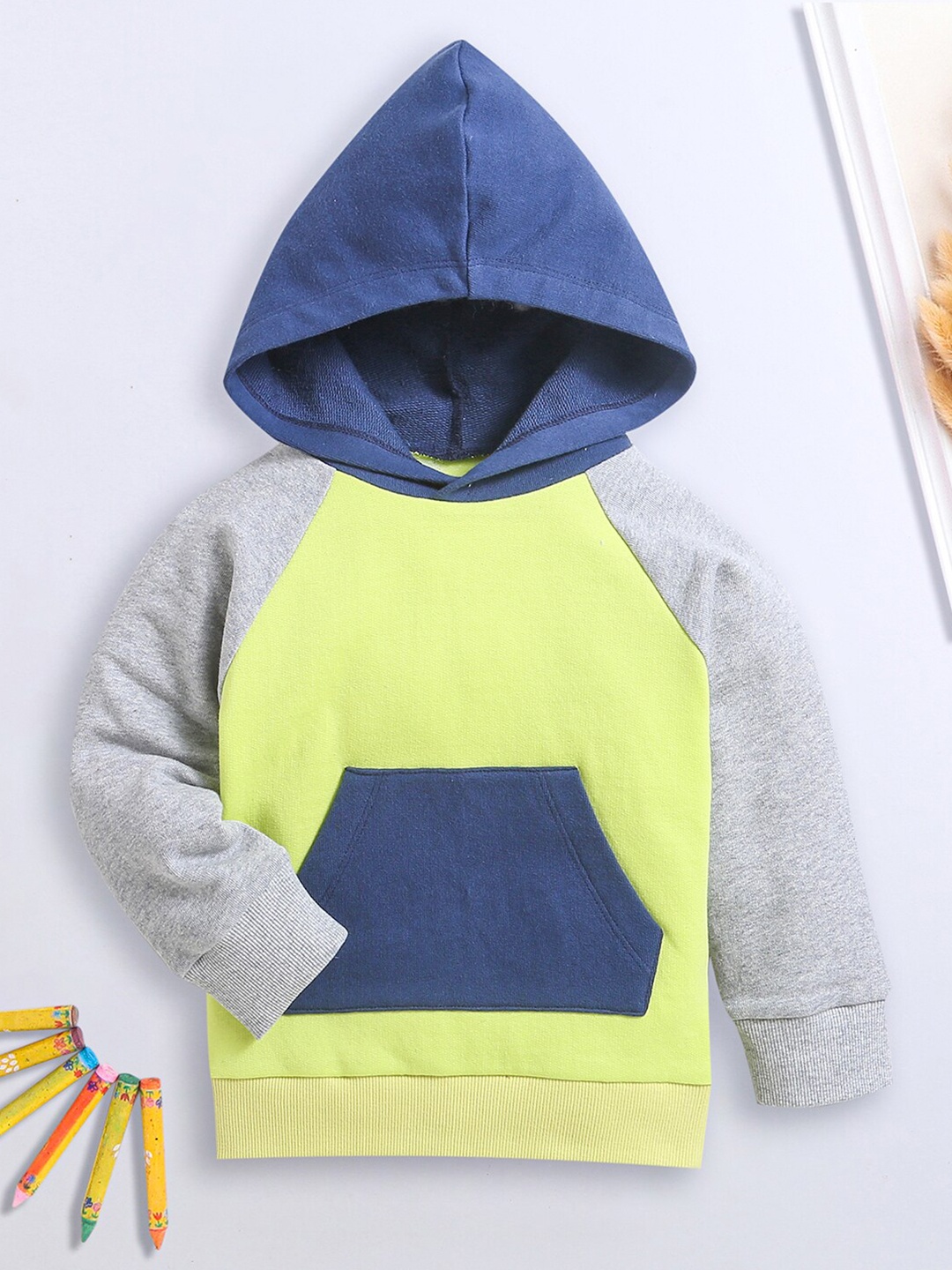 

Nino Bambino Boys Colourblocked Pure Cotton Hooded Pullover, Yellow