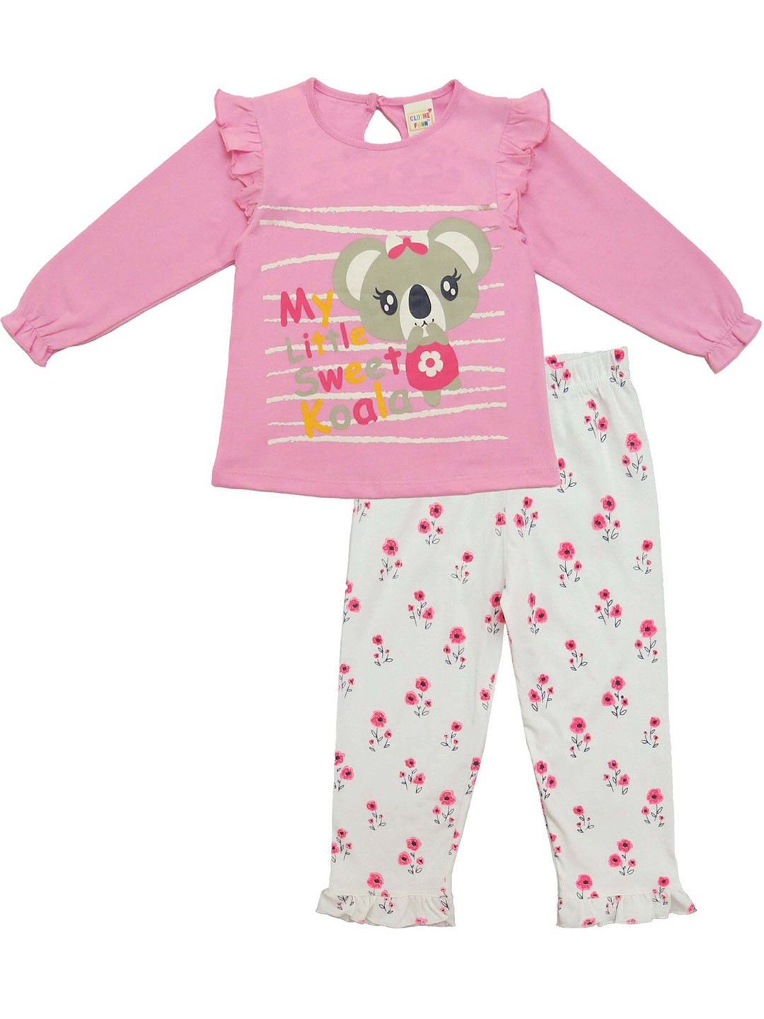

Clothe Funn Girls Graphic Printed T-shirt With Trousers, Pink