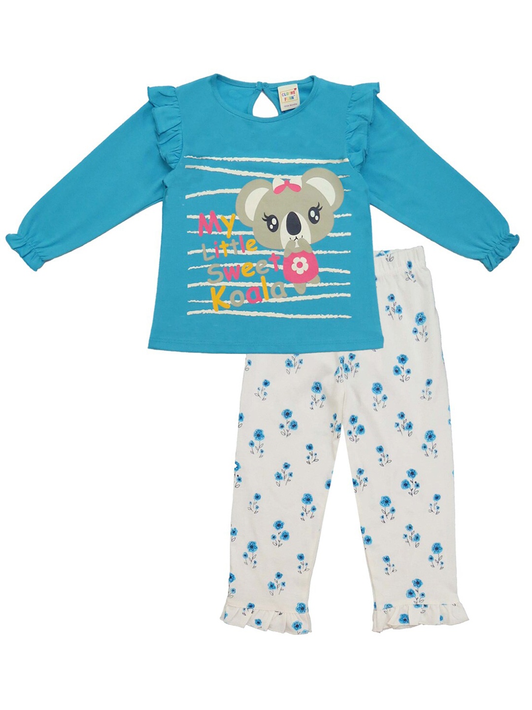 

Clothe Funn Girls Graphic Printed T-shirt With Trousers, Blue