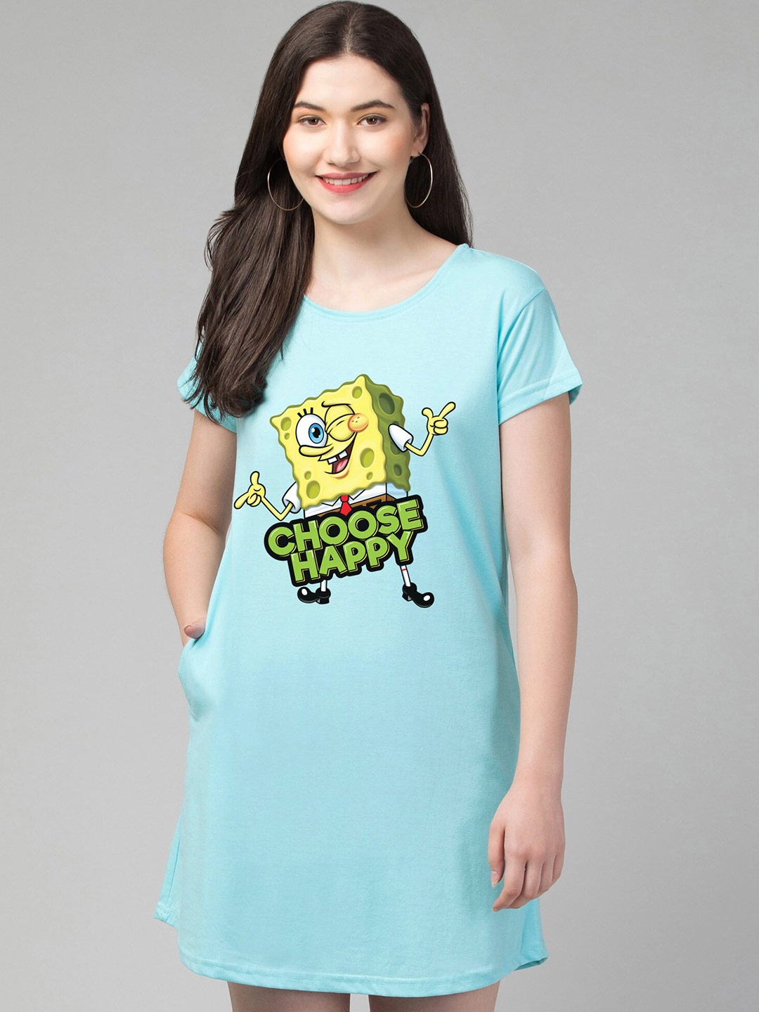 

FFLIRTYGO Sponge Bob Printed Nightdress, Turquoise blue