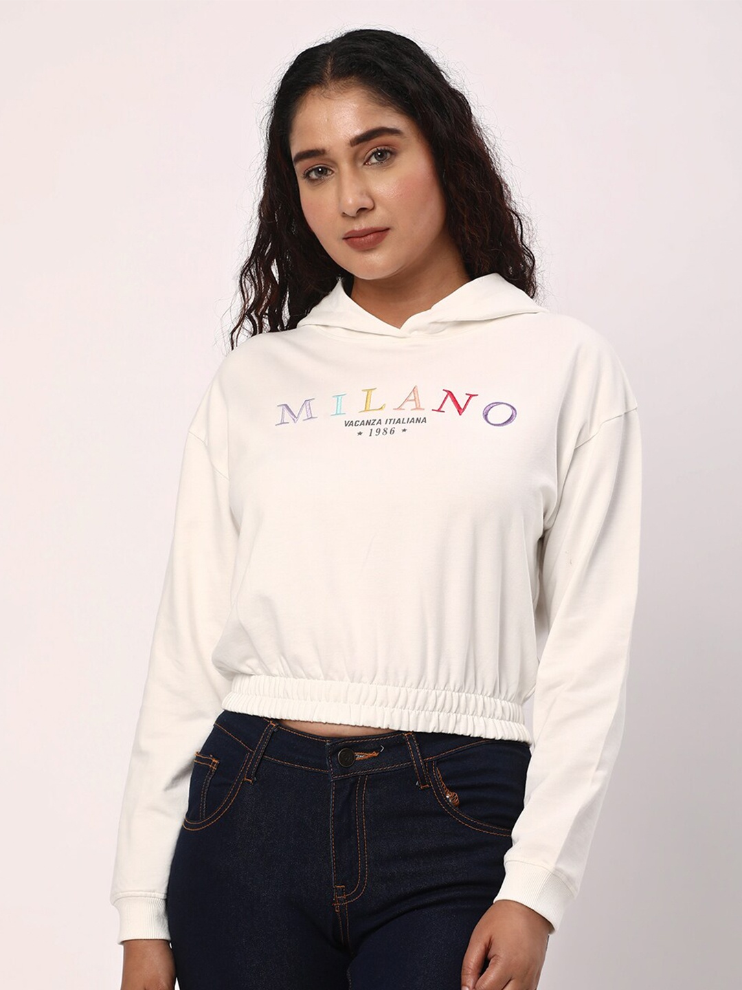 

R&B Printed Hooded Cotton Sweatshirt, White