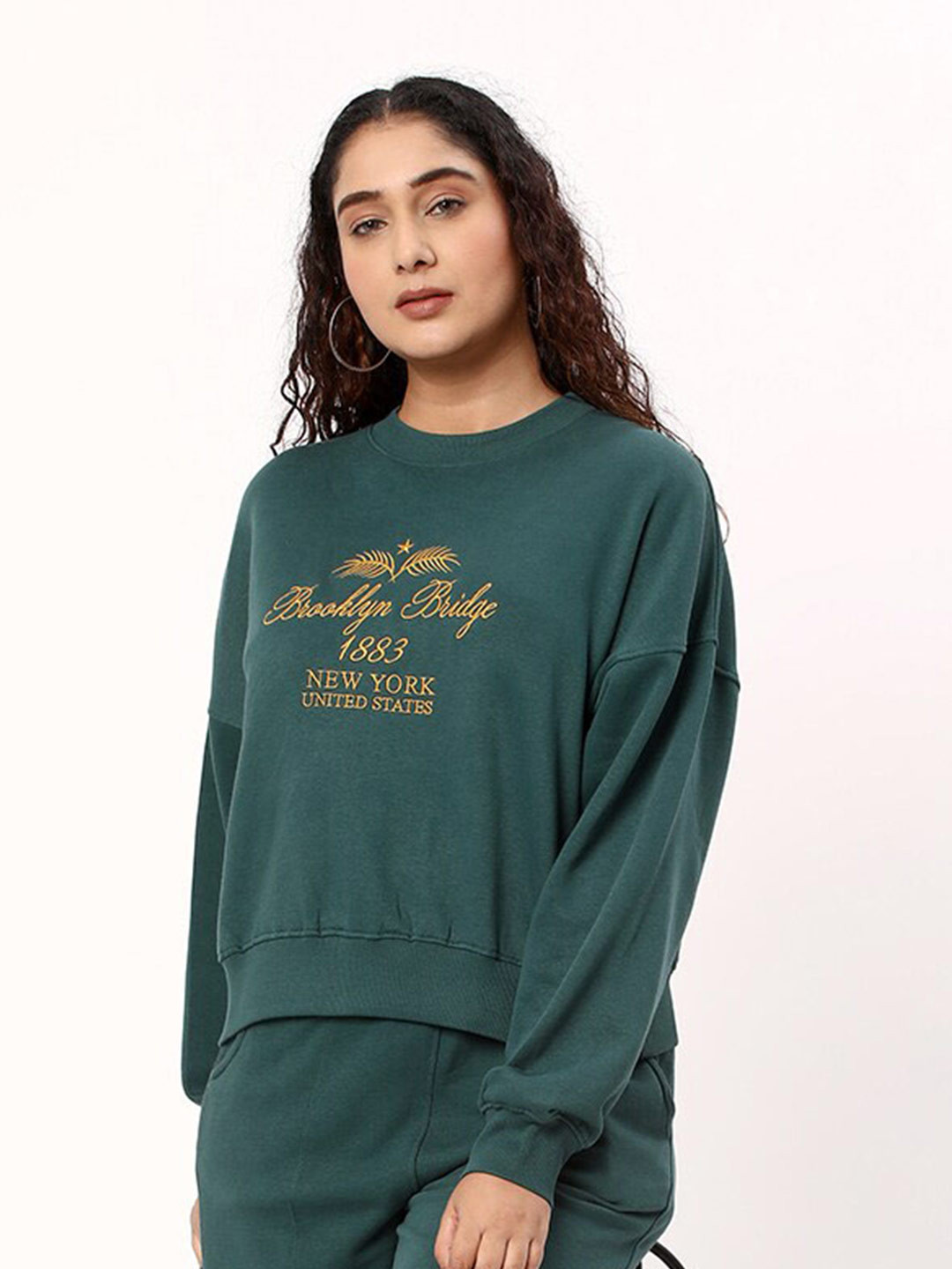 

R&B Round Neck Cotton Sweatshirt, Green