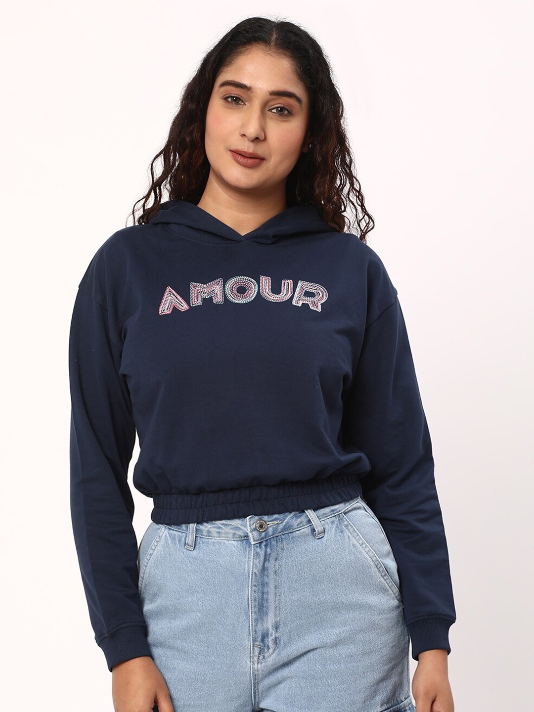 

R&B Printed Hooded Cotton Sweatshirt, Blue