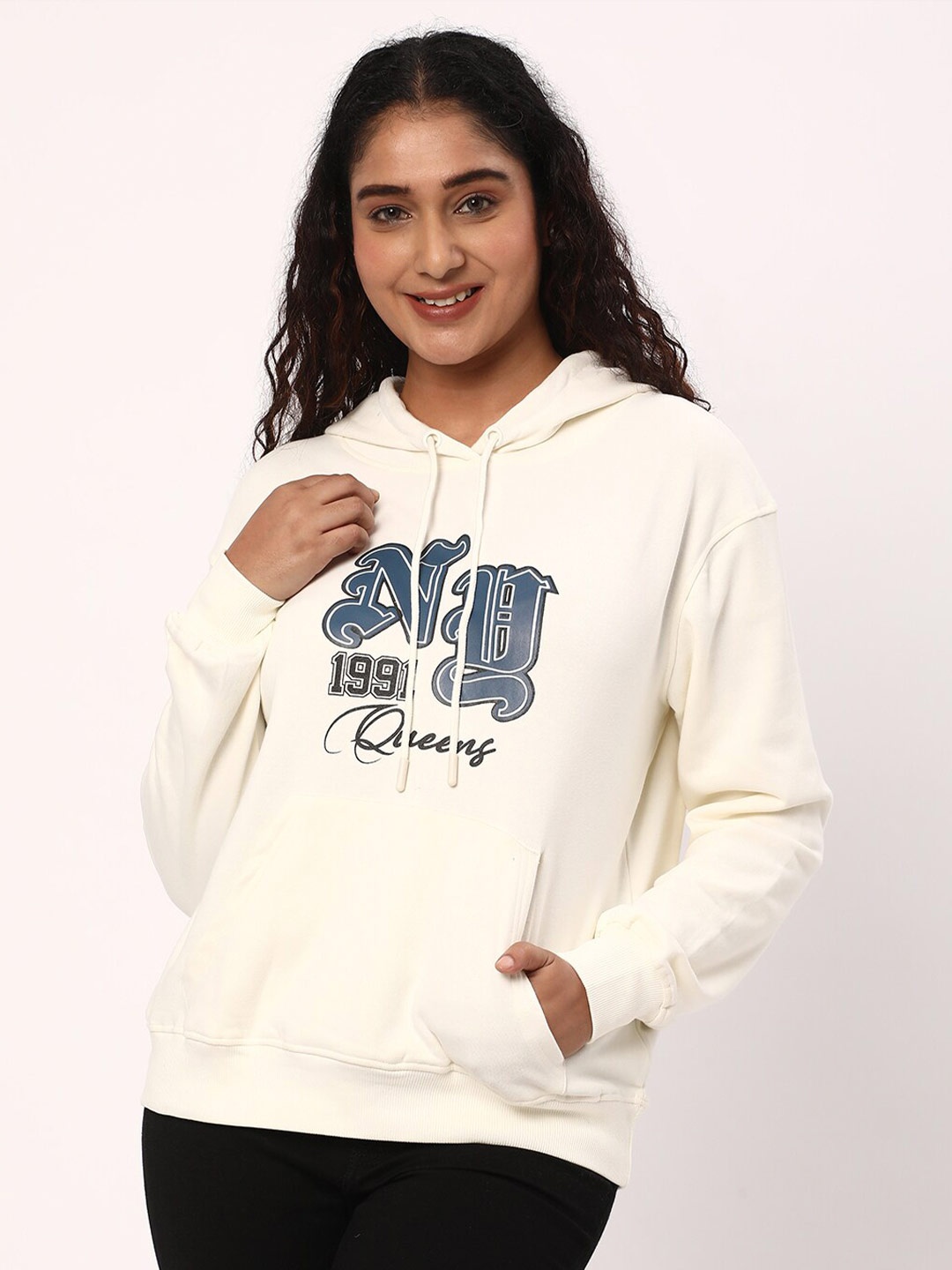 

R&B Printed Hooded Cotton Sweatshirt, White