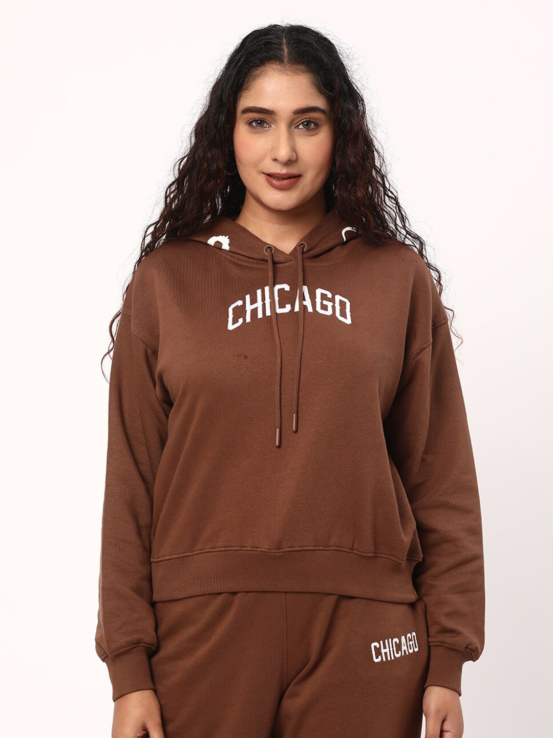 

R&B Hooded Regular Cotton Sweatshirt, Brown
