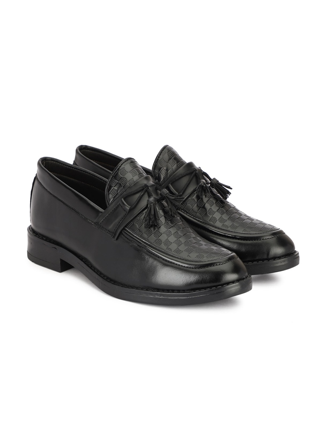 

SHOZANIA Men Textured Leather Formal Loafers, Black