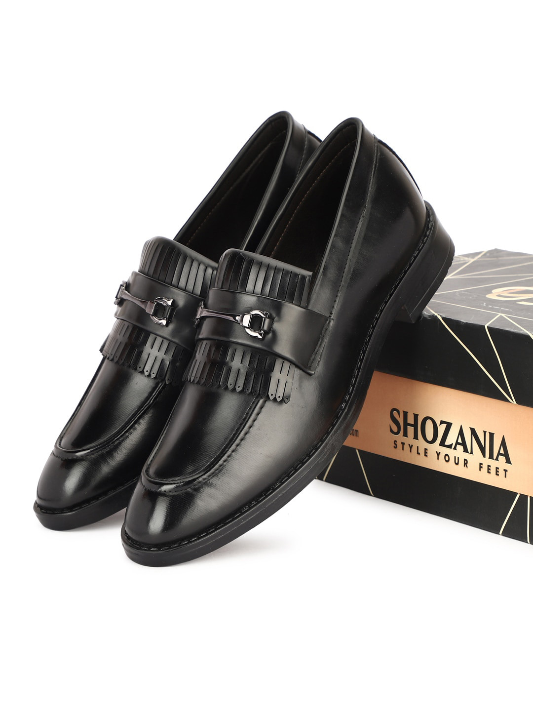 

SHOZANIA Lifestyle Co. Men Leather Formal Horsebit Loafers, Black