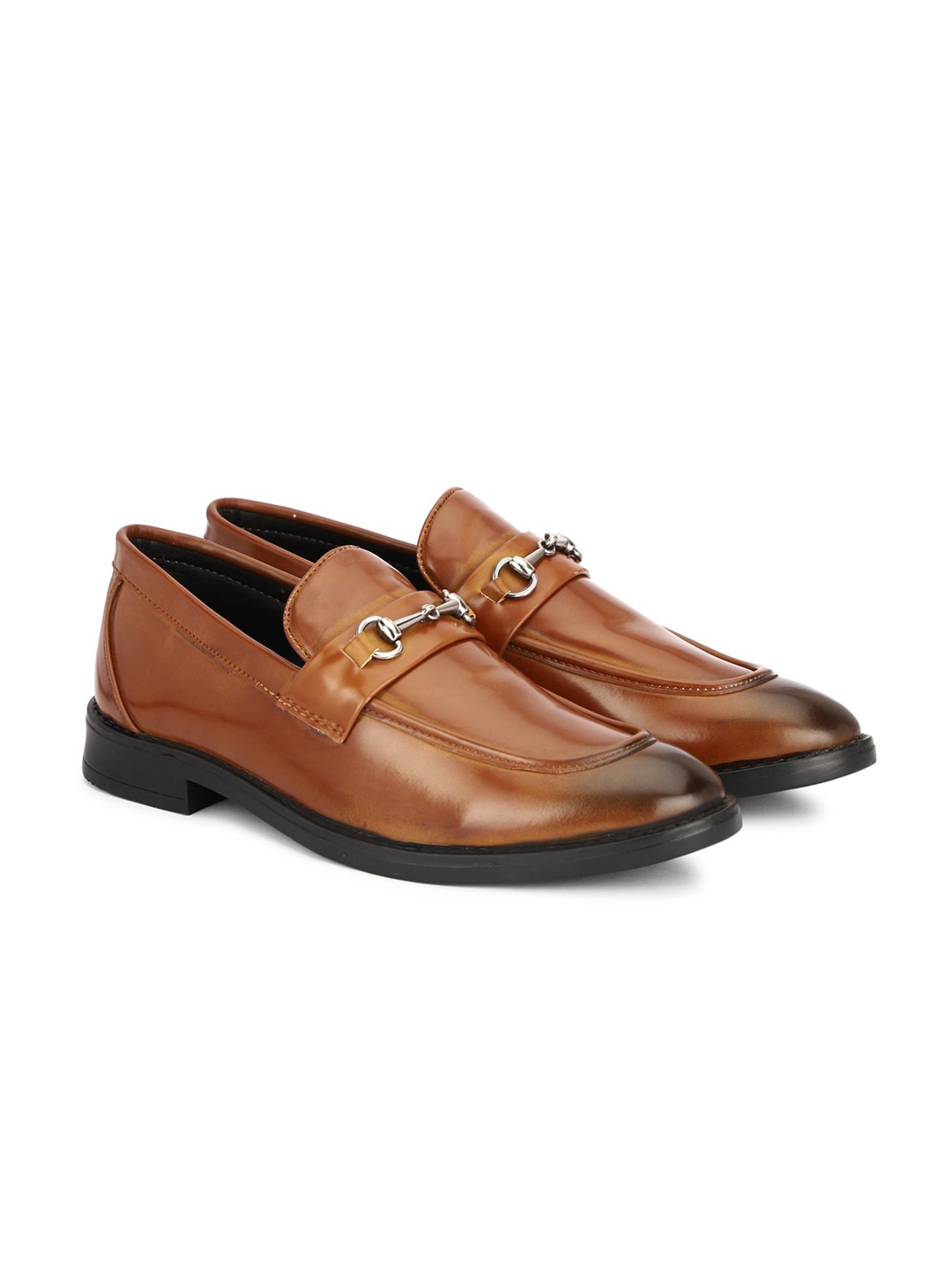 

SHOZANIA Men Leather Formal Hosebit Loafers, Tan