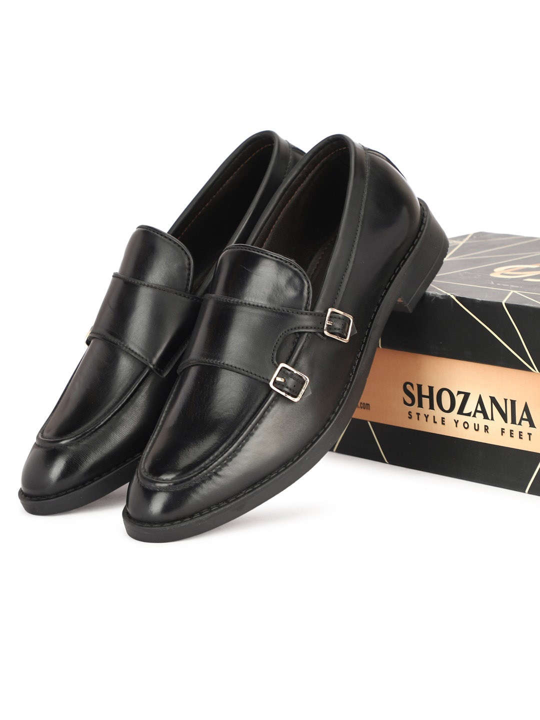 

SHOZANIA Men Leather Formal Loafers, Black