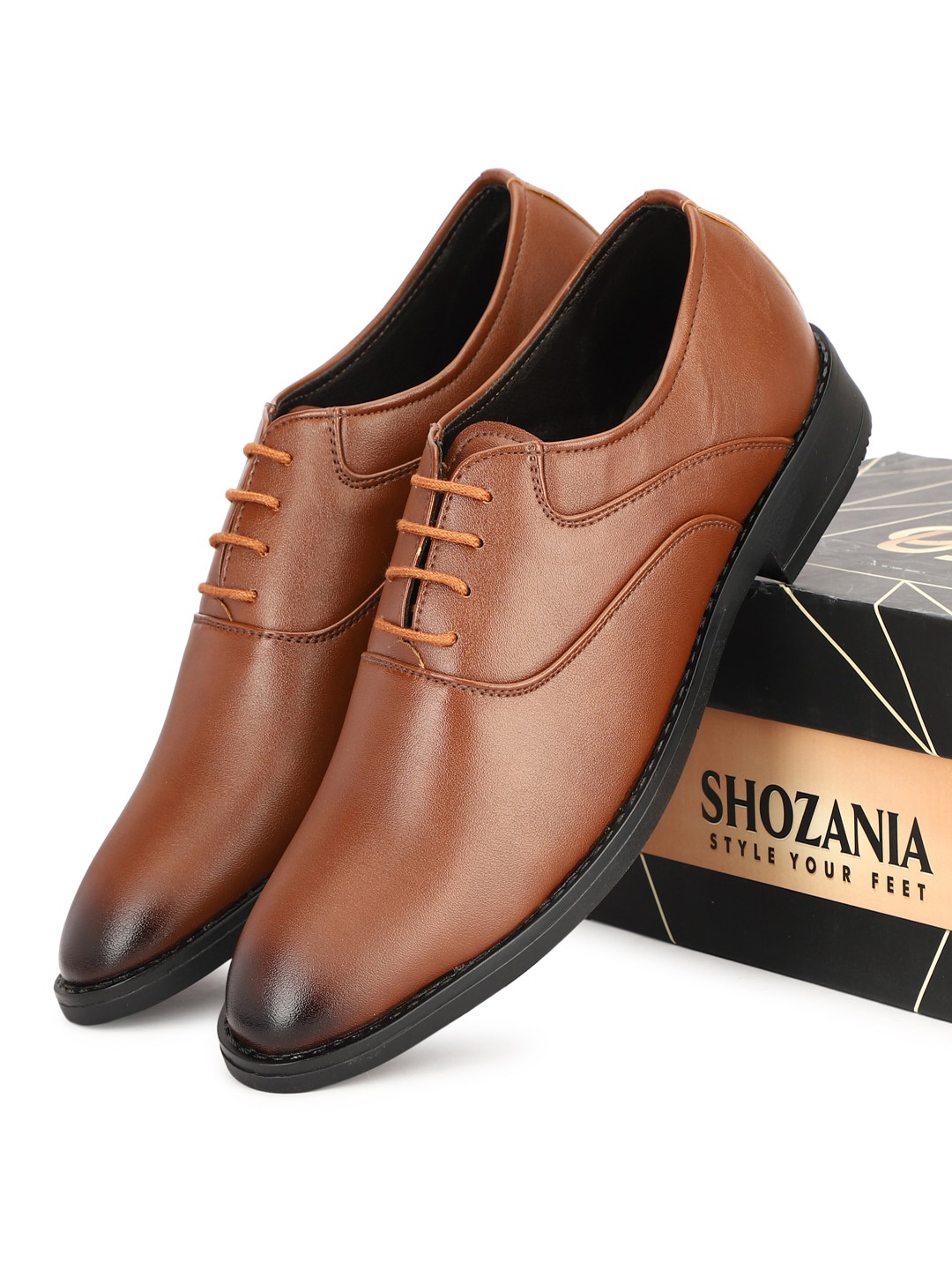 

SHOZANIA Men Leather Formal Derbys Shoes, Tan