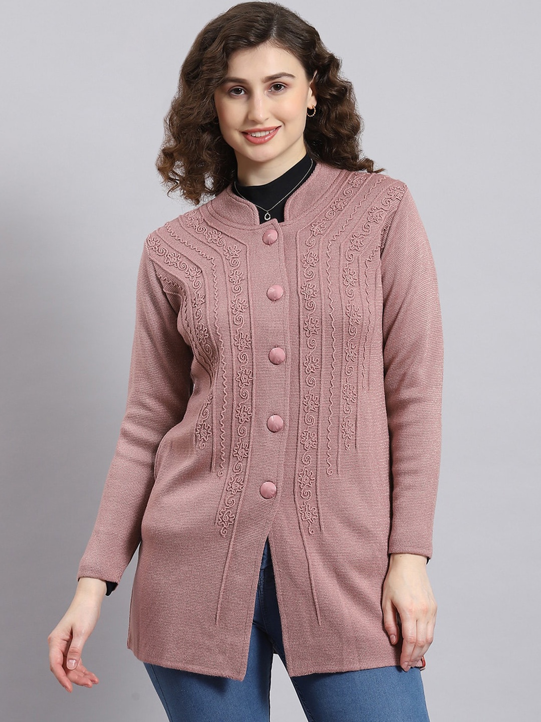 

Monte Carlo Self Design Longline Cardigan, Pink