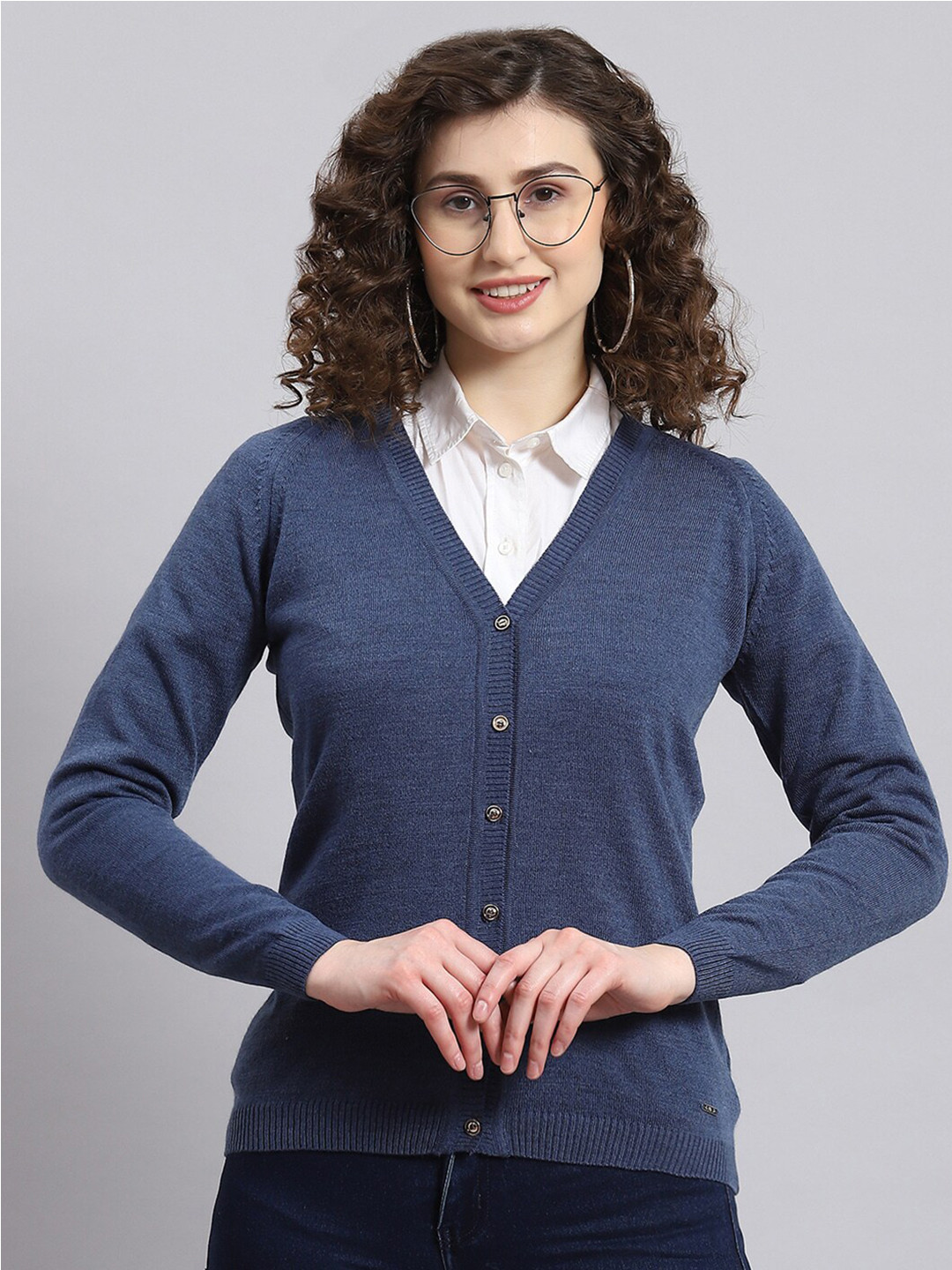 

Monte Carlo V-Neck Woollen Cardigan Sweater, Blue
