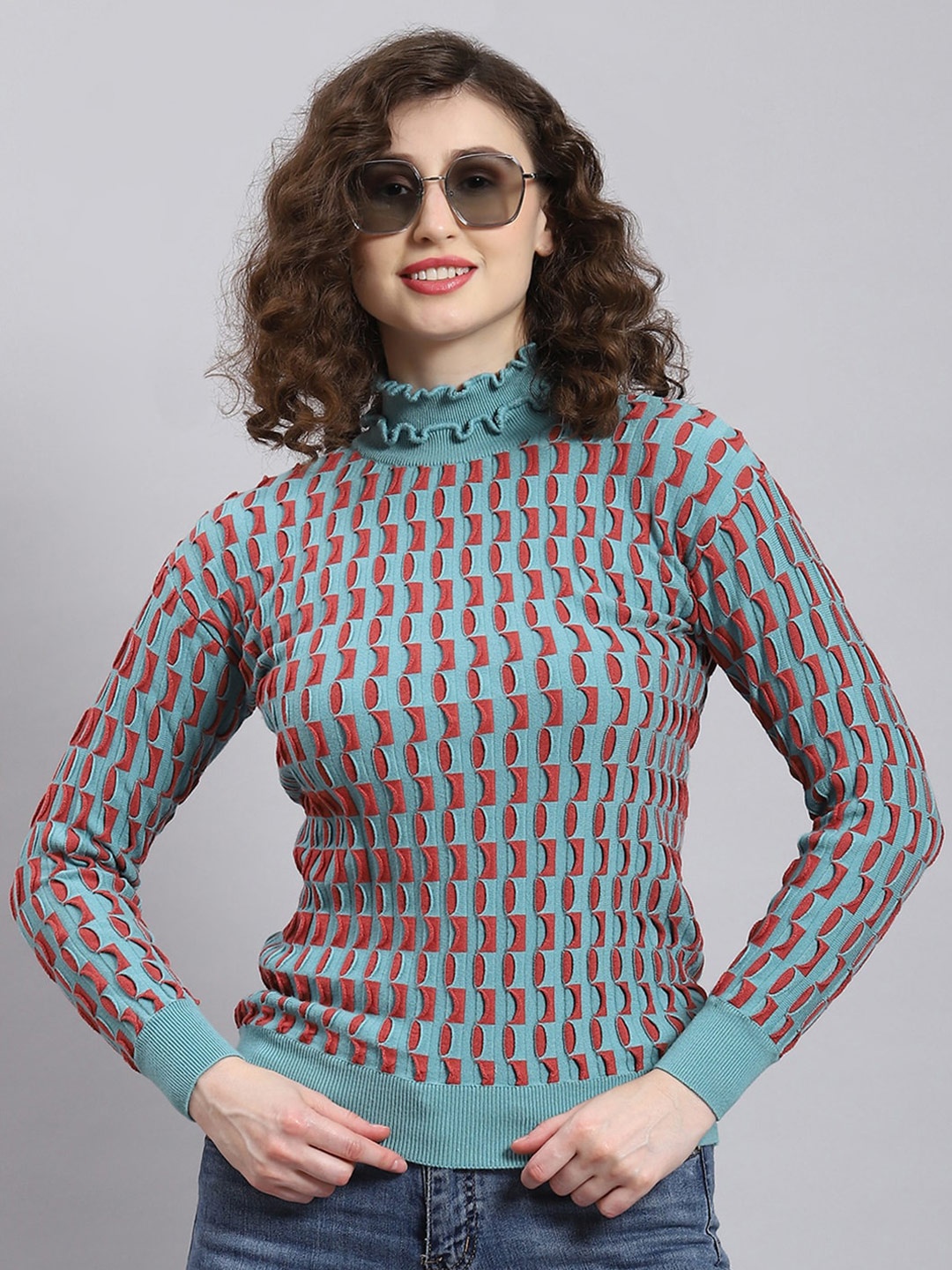 

Monte Carlo Self Design High Neck Pullover Sweatshirt, Teal