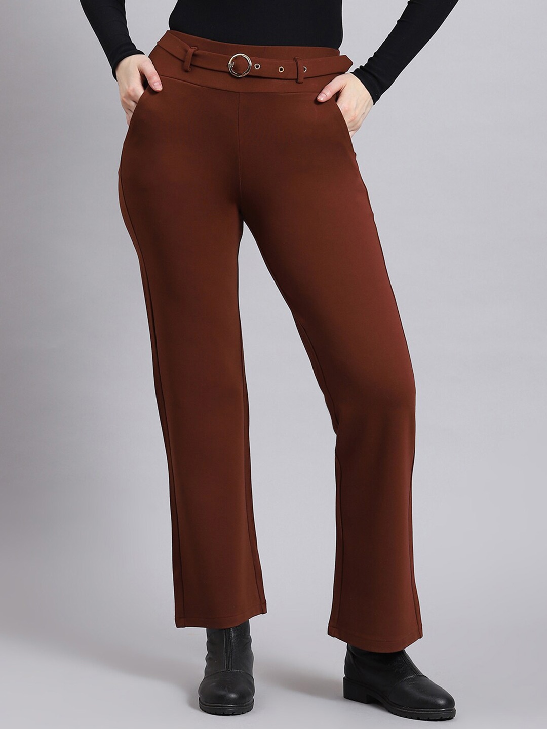 

Monte Carlo Women Mid Rise Cropped Trousers, Brown