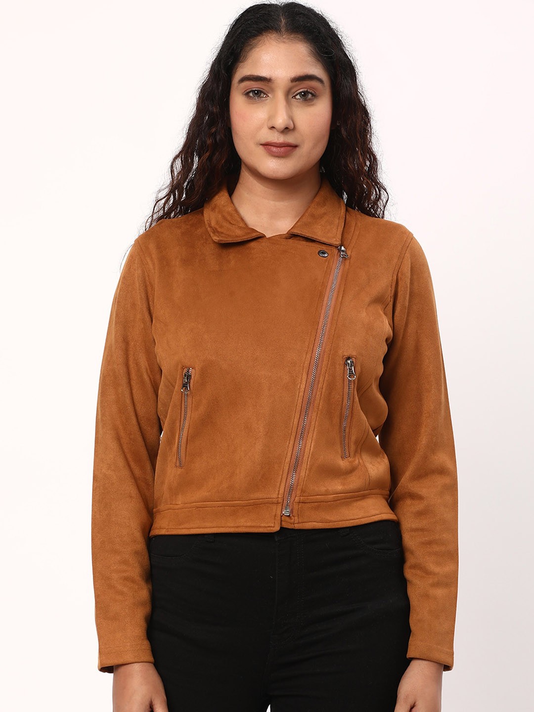 

R&B Spread Collar Open Front Jacket, Beige